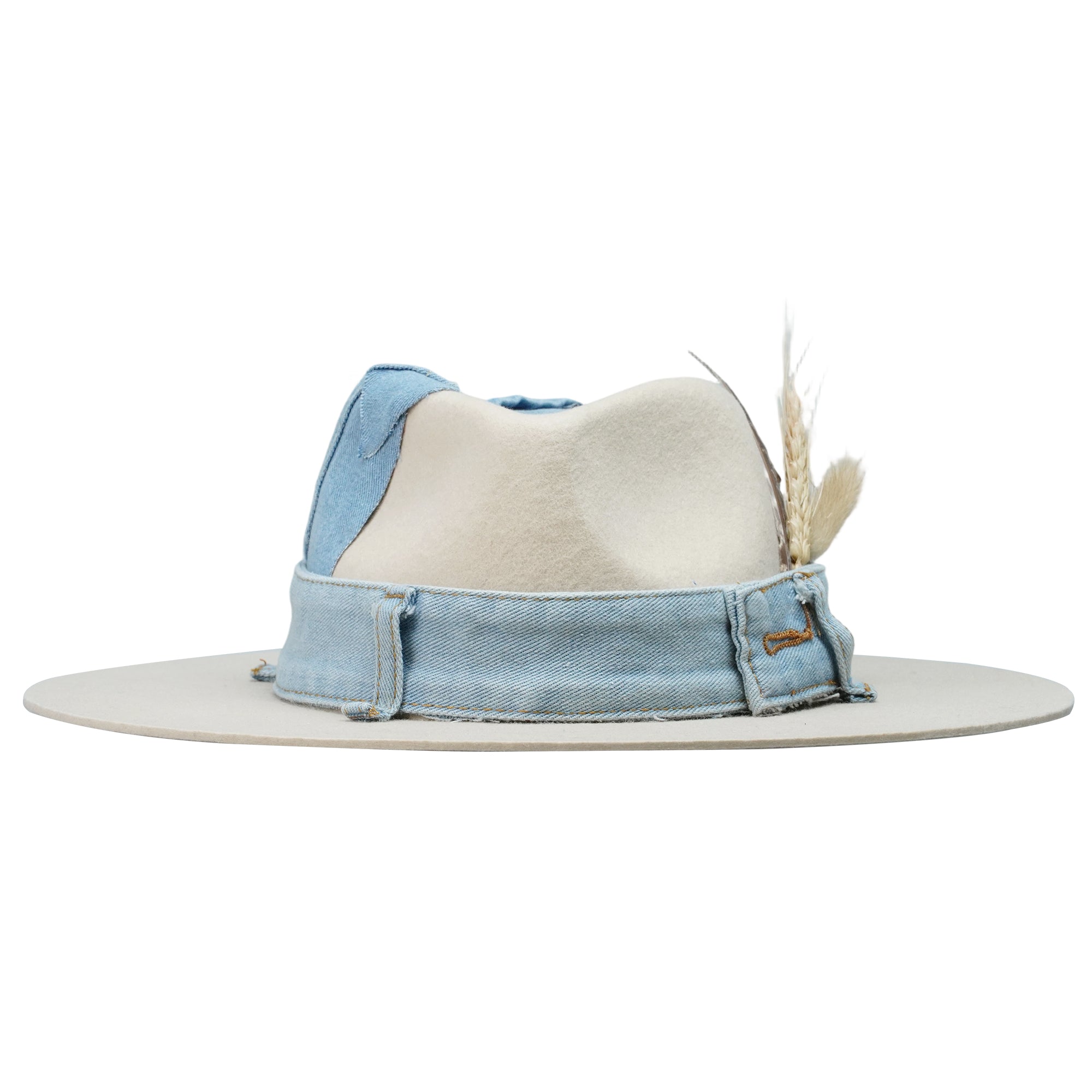 Classic Teardrop Crown - Cream with Denim & Feathers