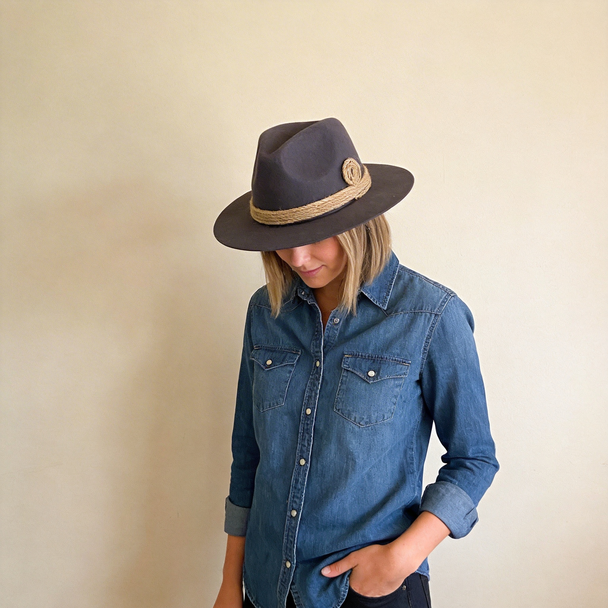 Slate Gray Flat-Brim – Hand-Sculpted Rope Detail