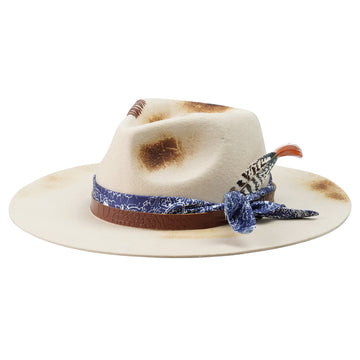 Hand-Burned Artistic Felt Hat – Light Tone, Organic Embellishment