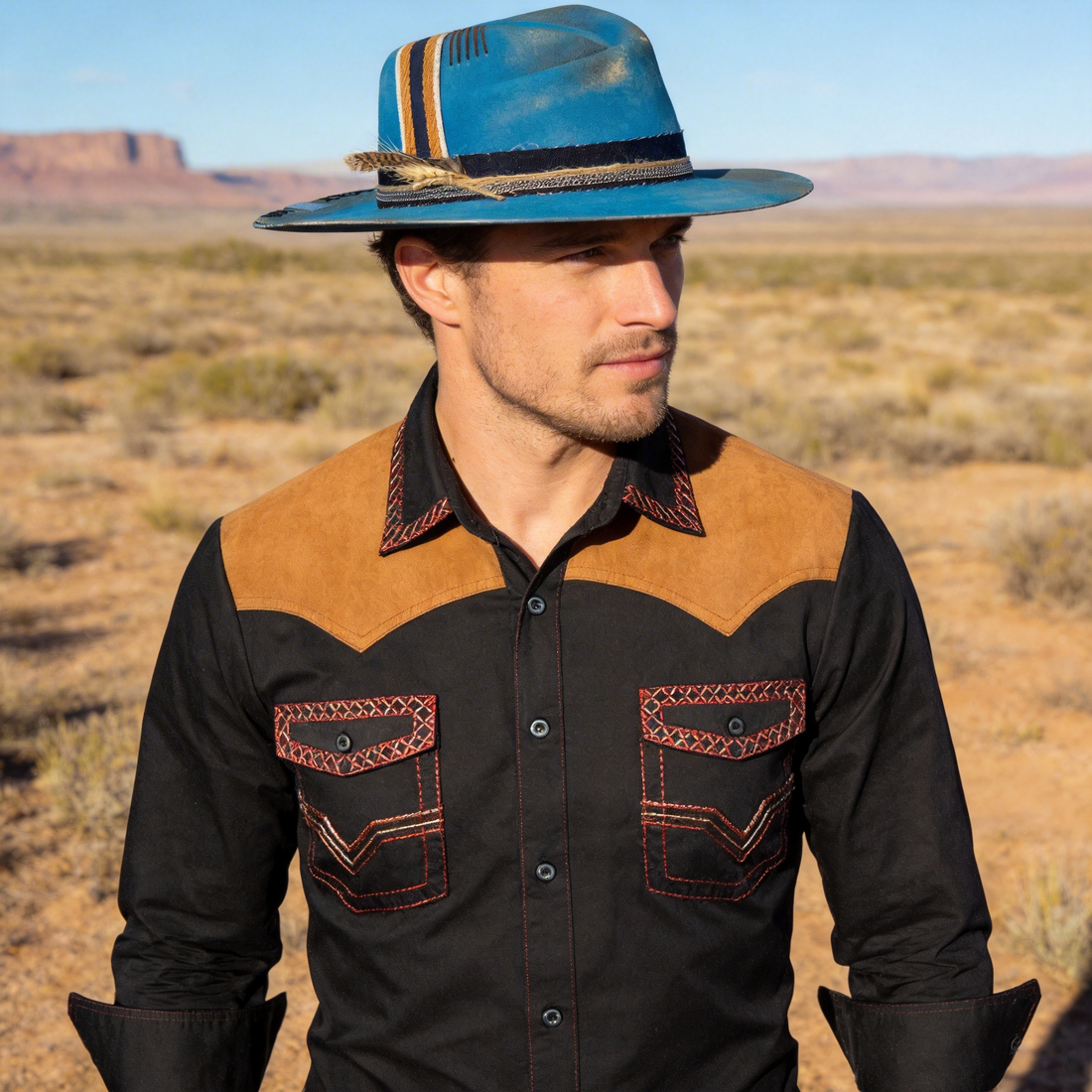 Tempered Teal Retro Wide-Brim Hat