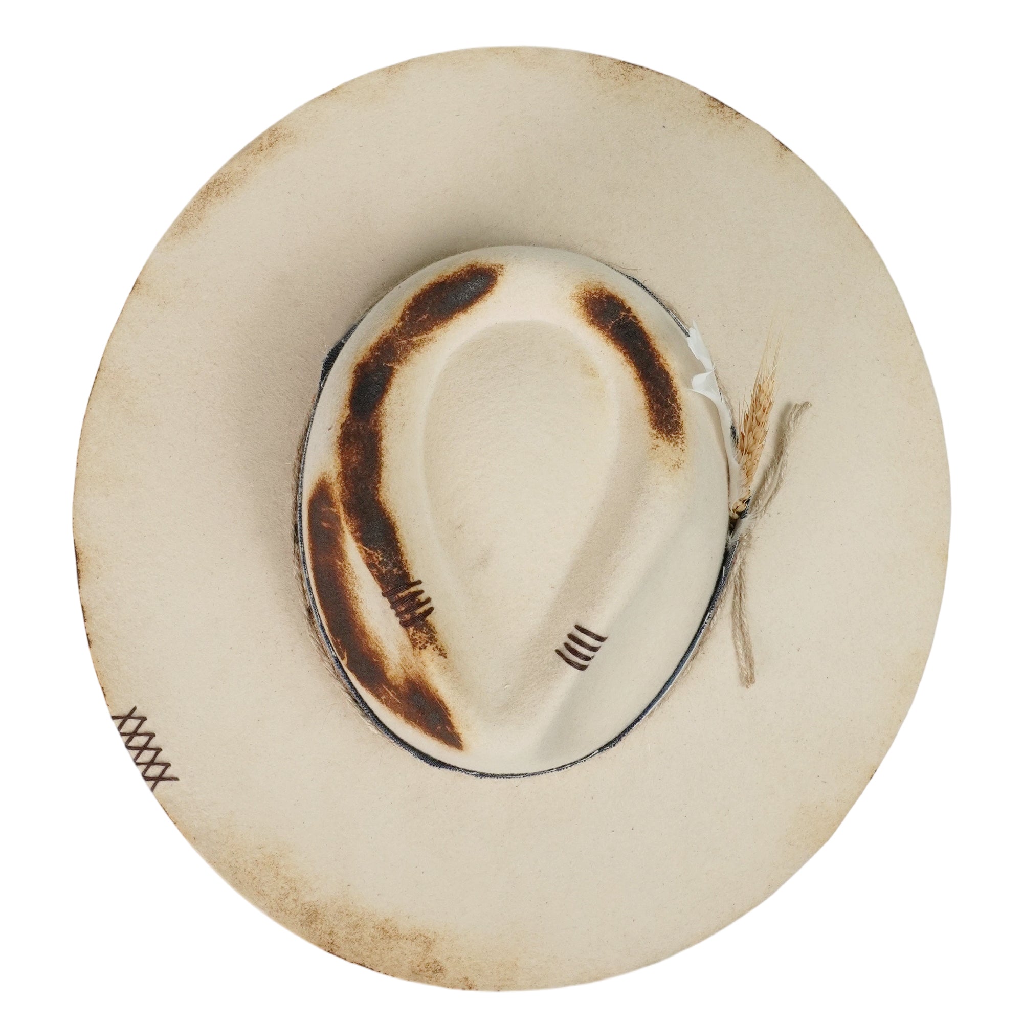 Architectural Felt Hat – Charred Finish, Feathered Wheat