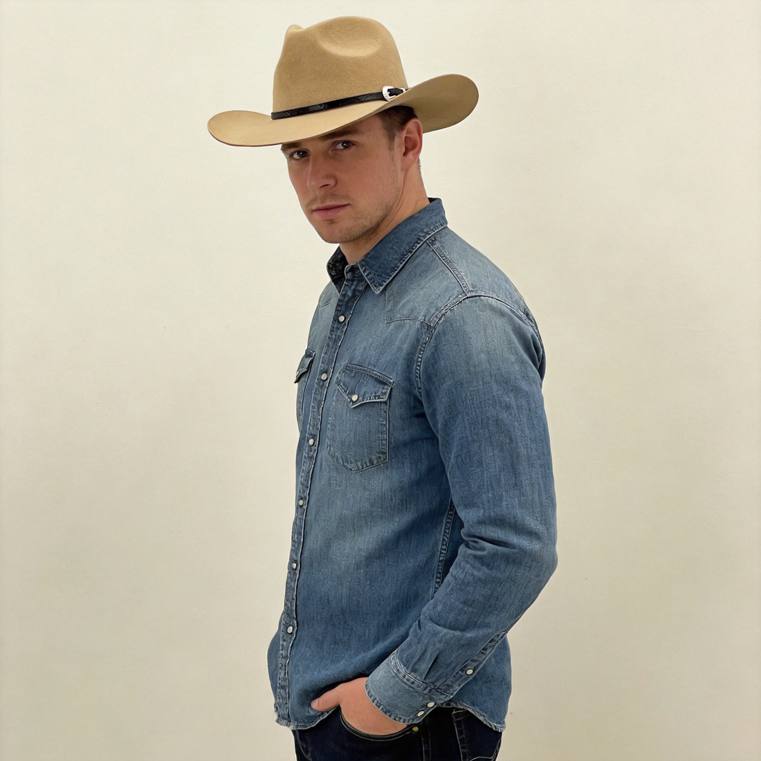 Khaki Cowboy – Minimalist Leather Accent