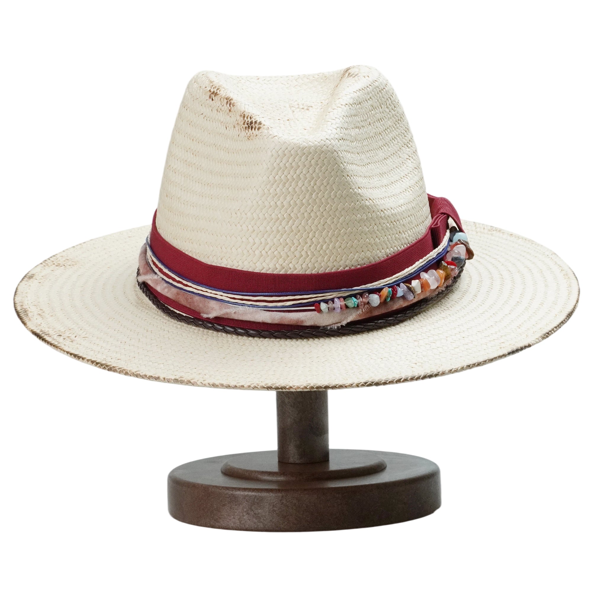 Classic Gus Crown - Off-White with Dark Red Fabric Accent