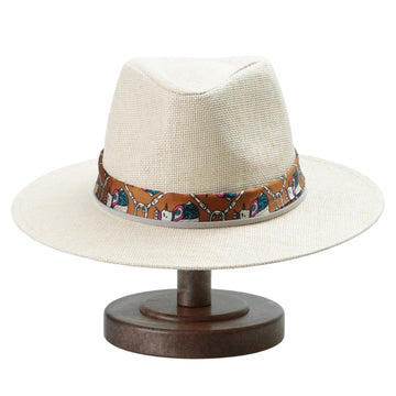 Teardrop Crown Fedora - Beige with Fabric & Thin Cord Strap