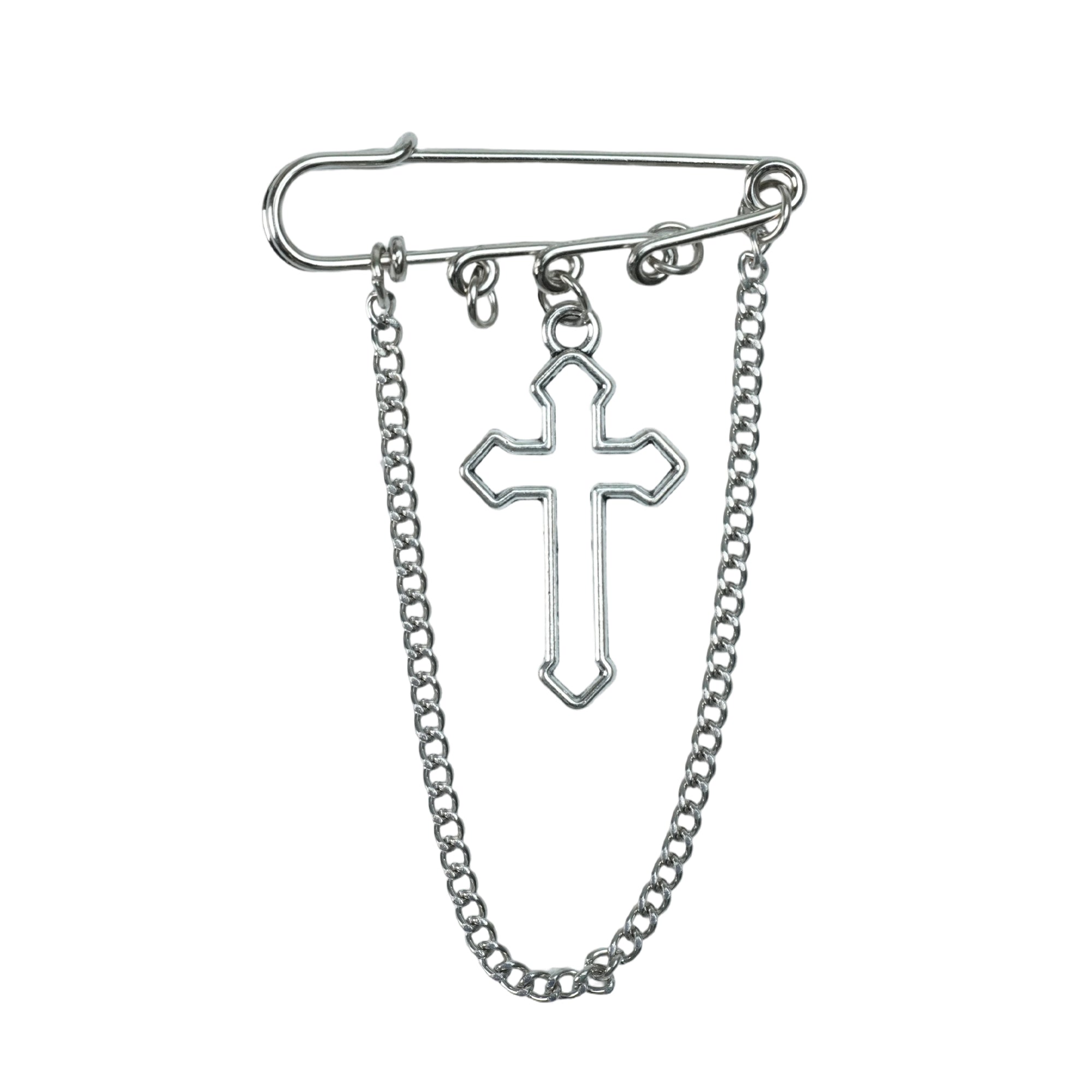SILVER CHAIN CROSS HAT PIN