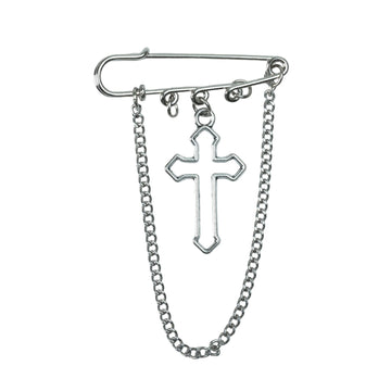 SILVER CHAIN CROSS HAT PIN