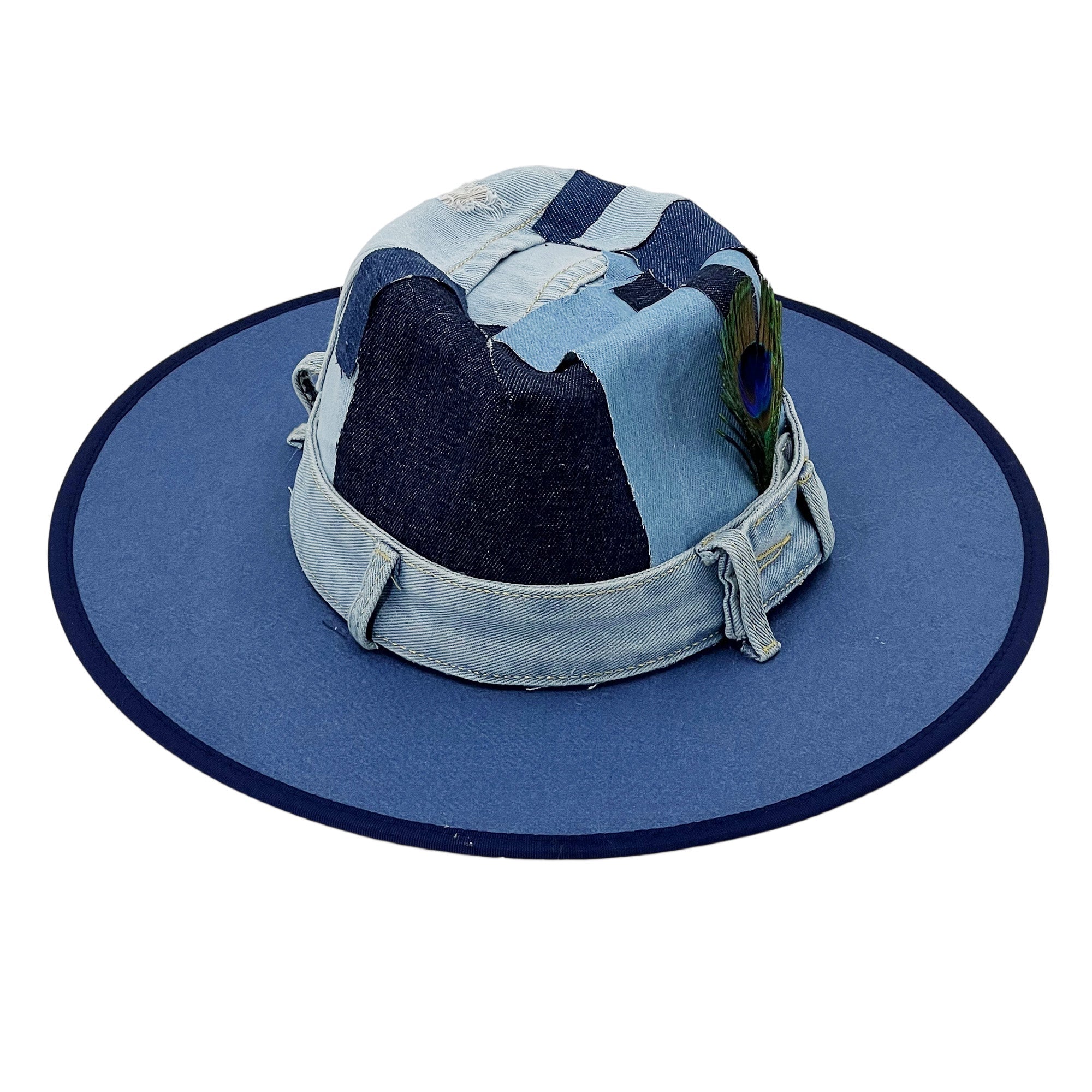 Patchwork Denim Wide-Brim Hat
