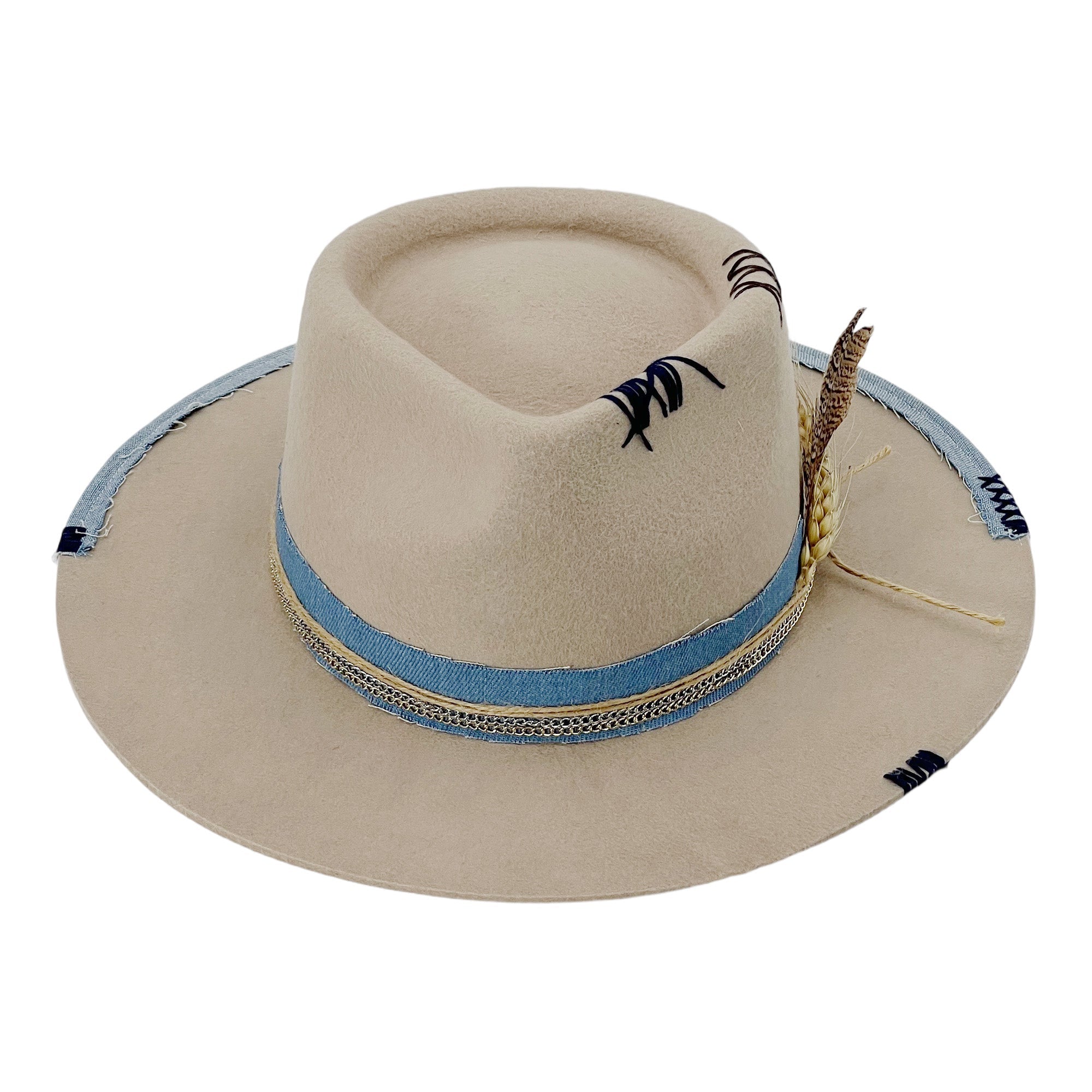 Hand-Decorated Felt Hat – Neutral Elegance