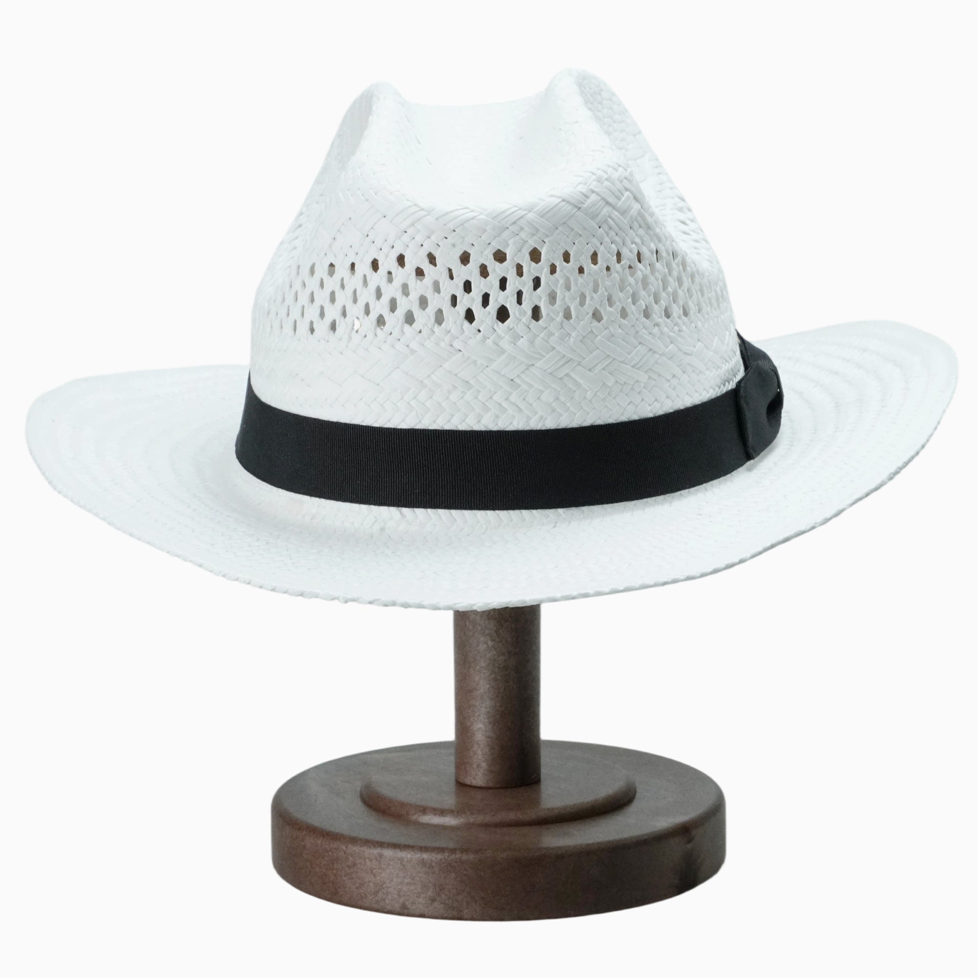 Elegant White Breathable Straw Fedora with Black Ribbon Bow