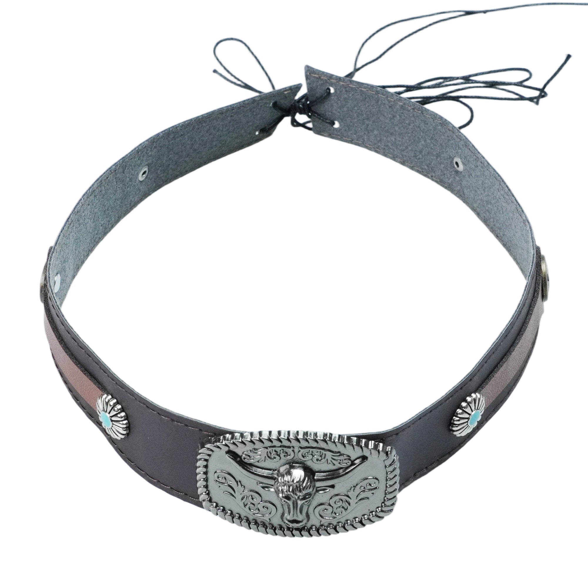 SILVER STEER CONCHO LEATHER HAT BAND