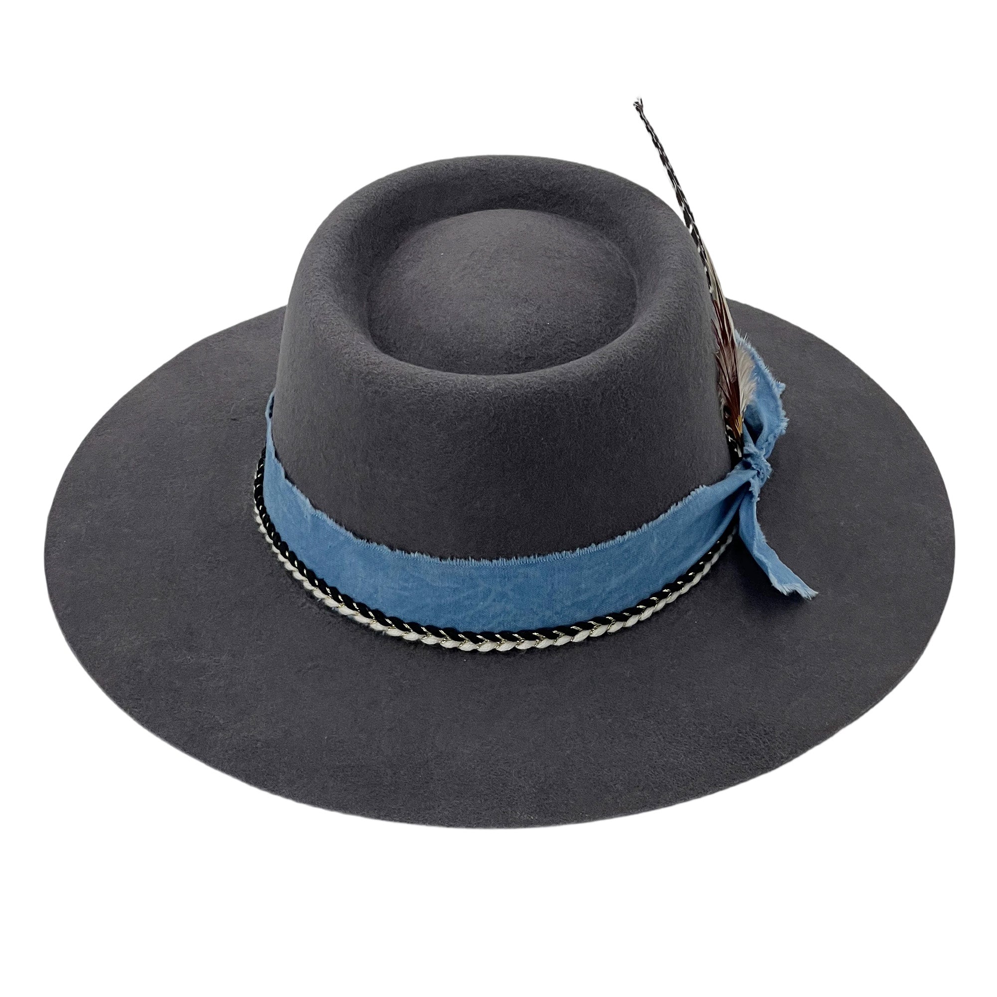 Gray Gambler Hat – Woven Band & Feather