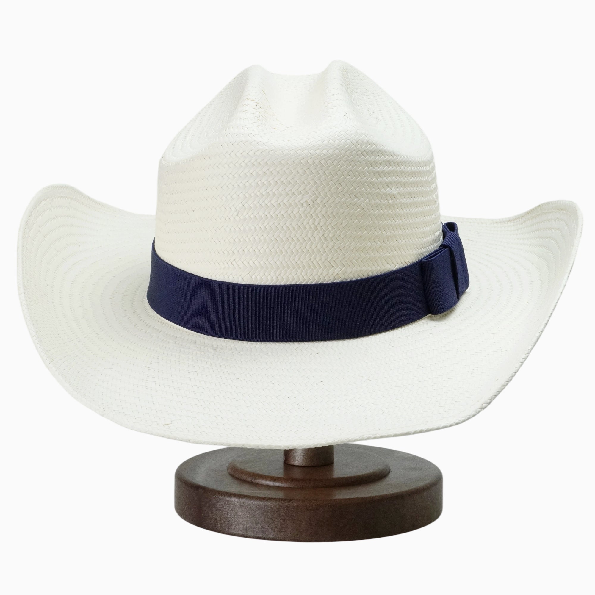 Light Off-White Breathable Straw Fedora with Navy Ribbon & Side Bow