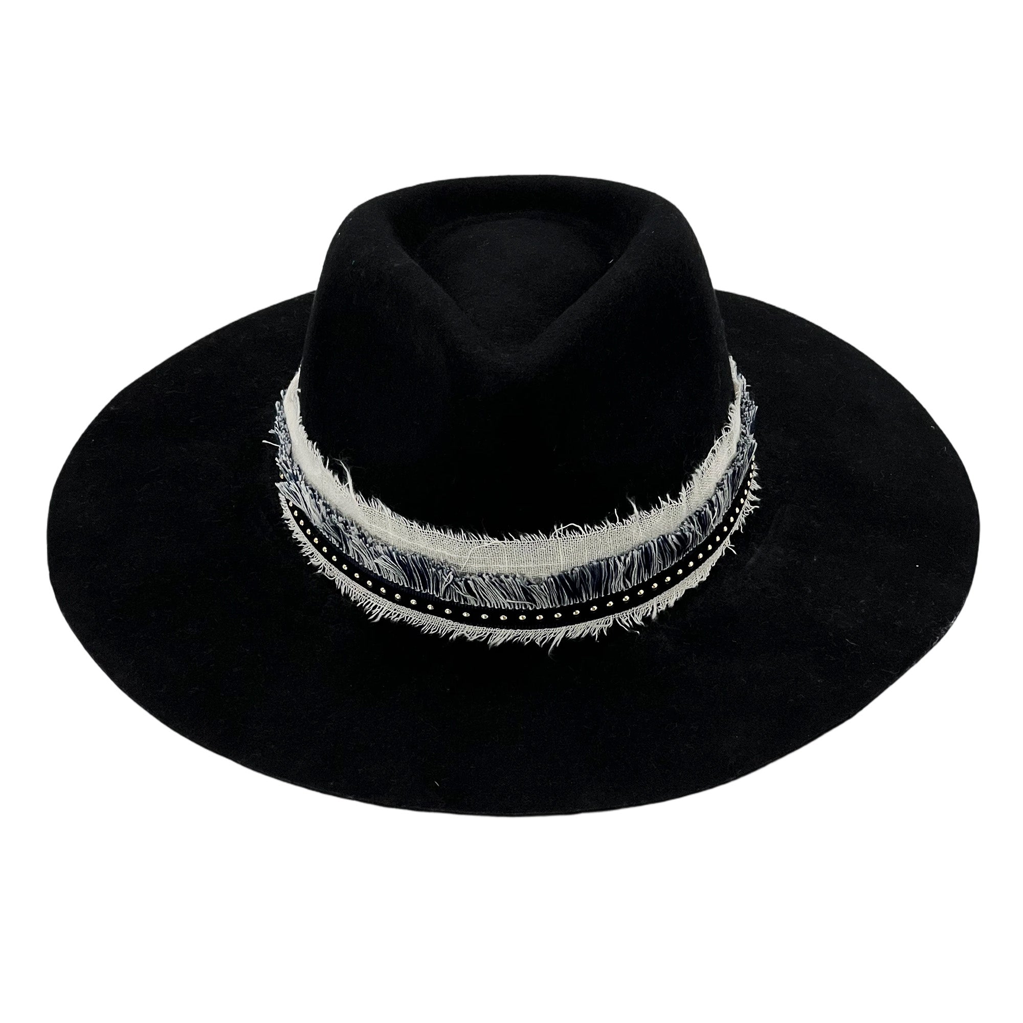 Black Wide-Brim Hat – Woven Band Detail