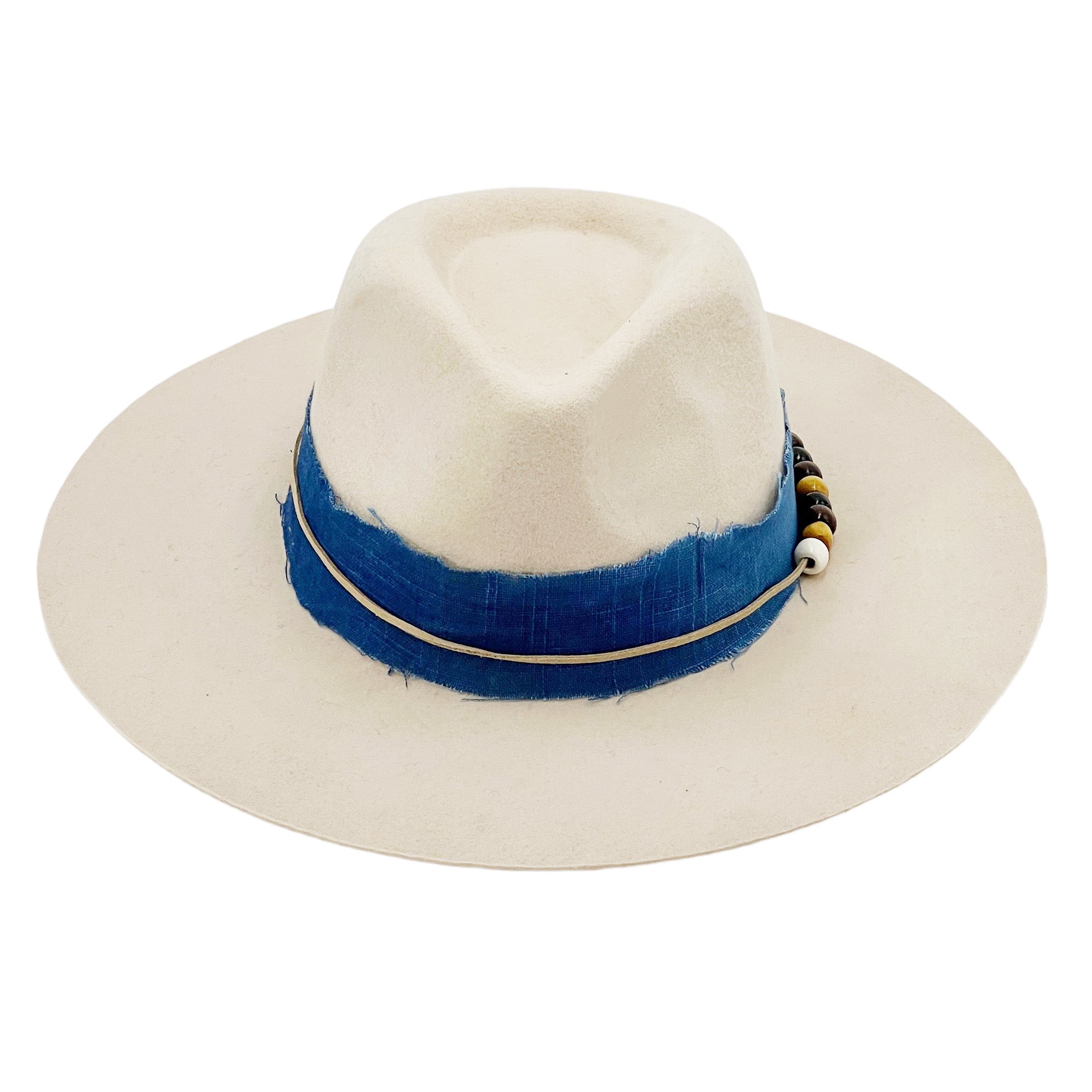 Premium Ivory Hat – Blue Fabric Band