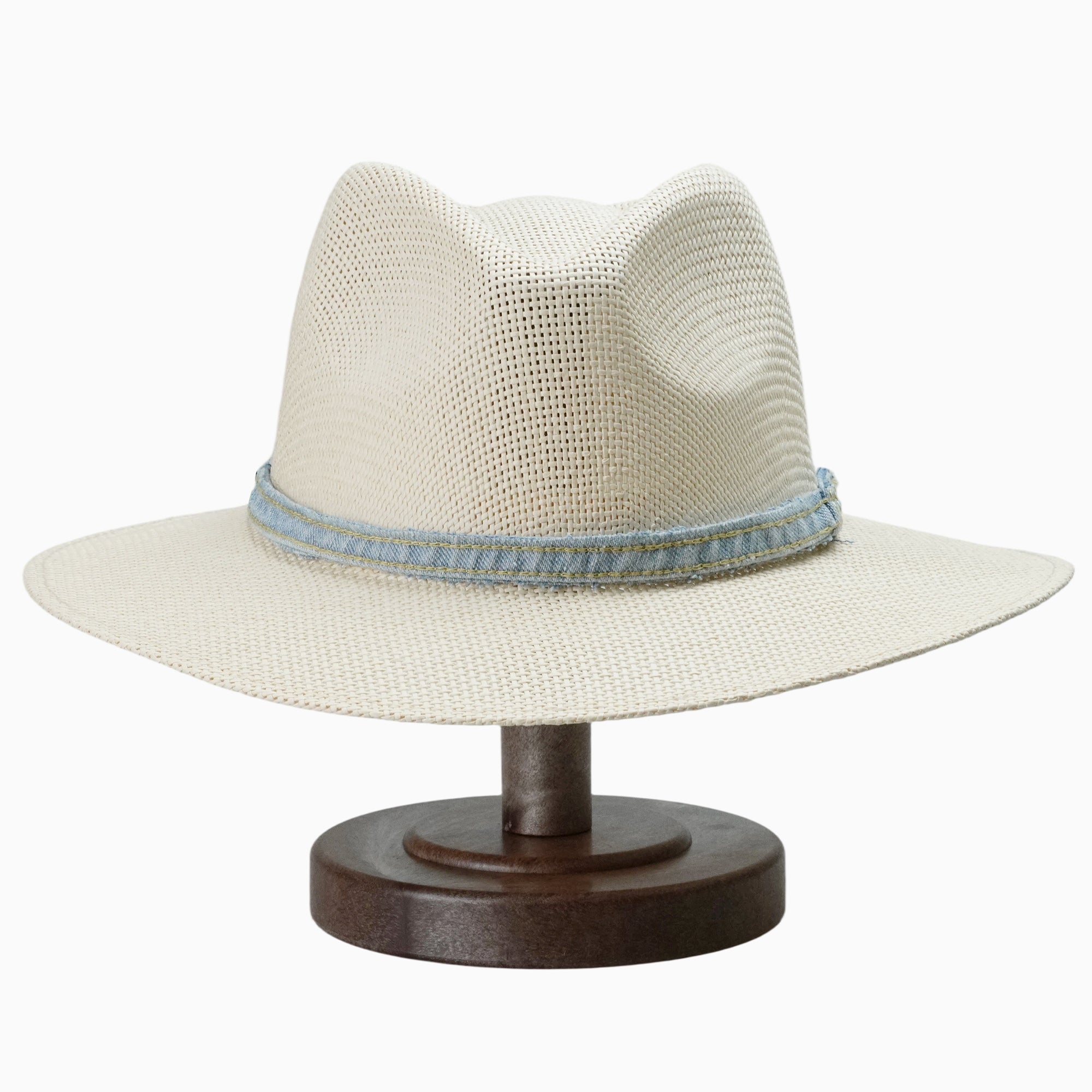 Light Beige Breathable Straw Fedora with Denim-Edge Hatband