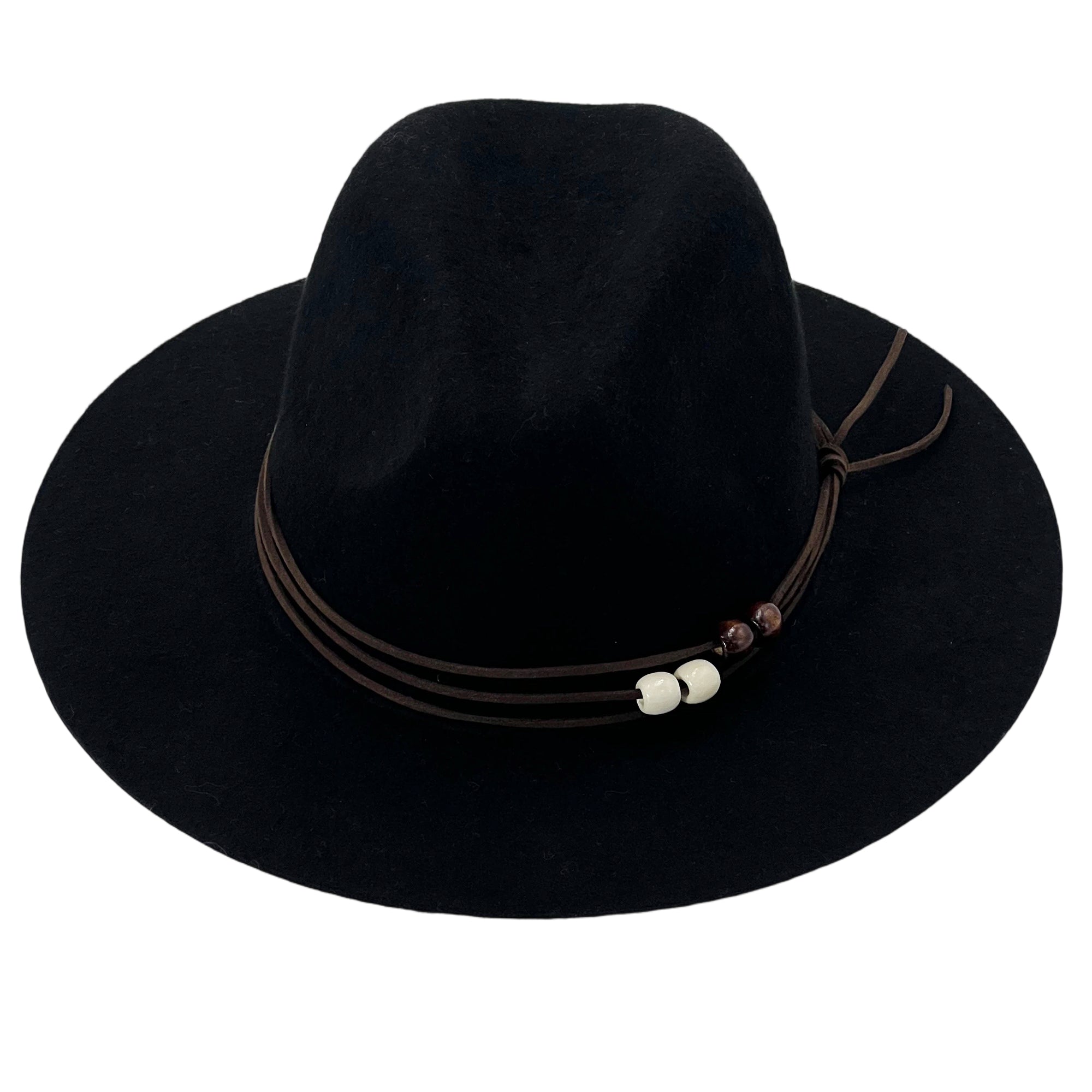 Black Flat-Brim Fedora – Custom Beaded Band