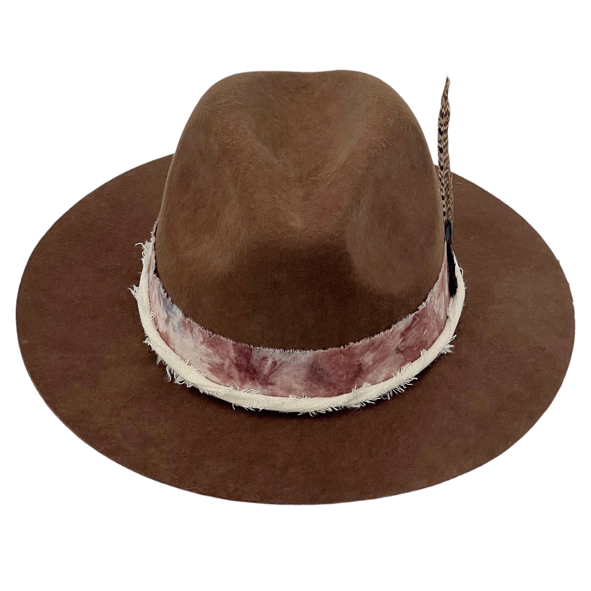 Warm Brown Fedora – Tie-Dye Band & Feather