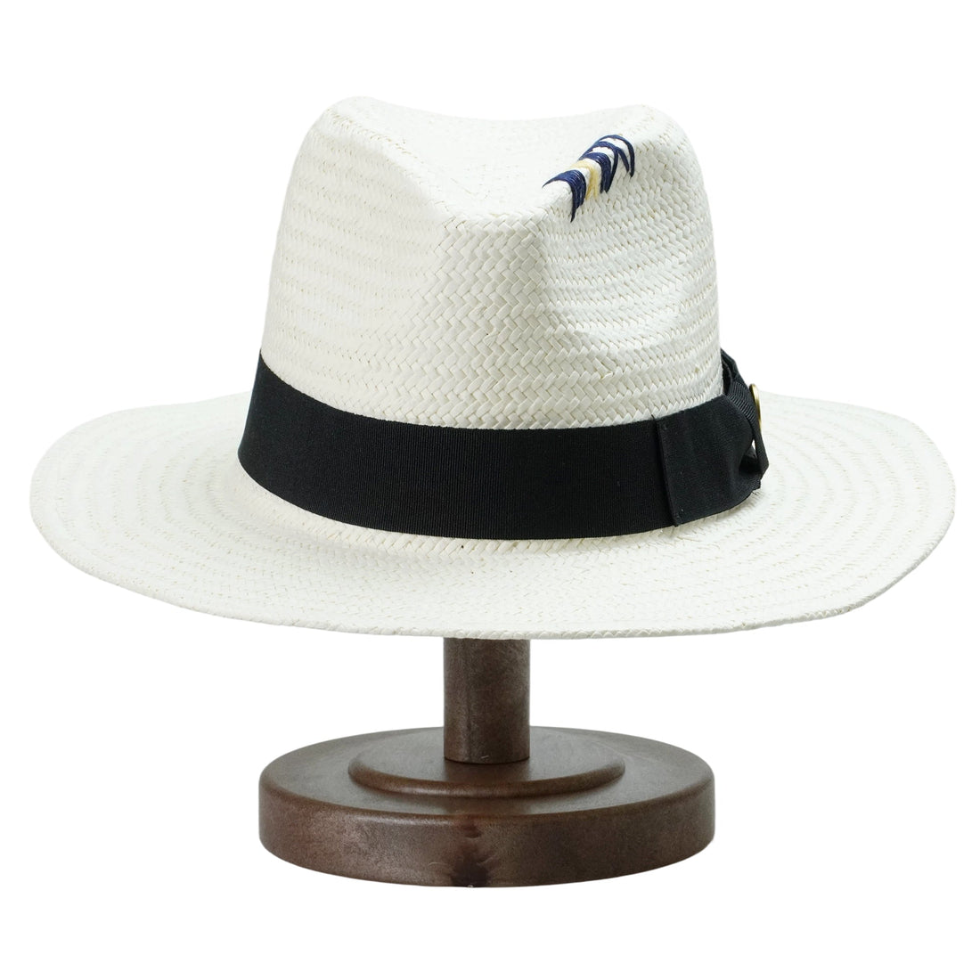 White Straw Hat with Copper Buckle & Stitched Crown