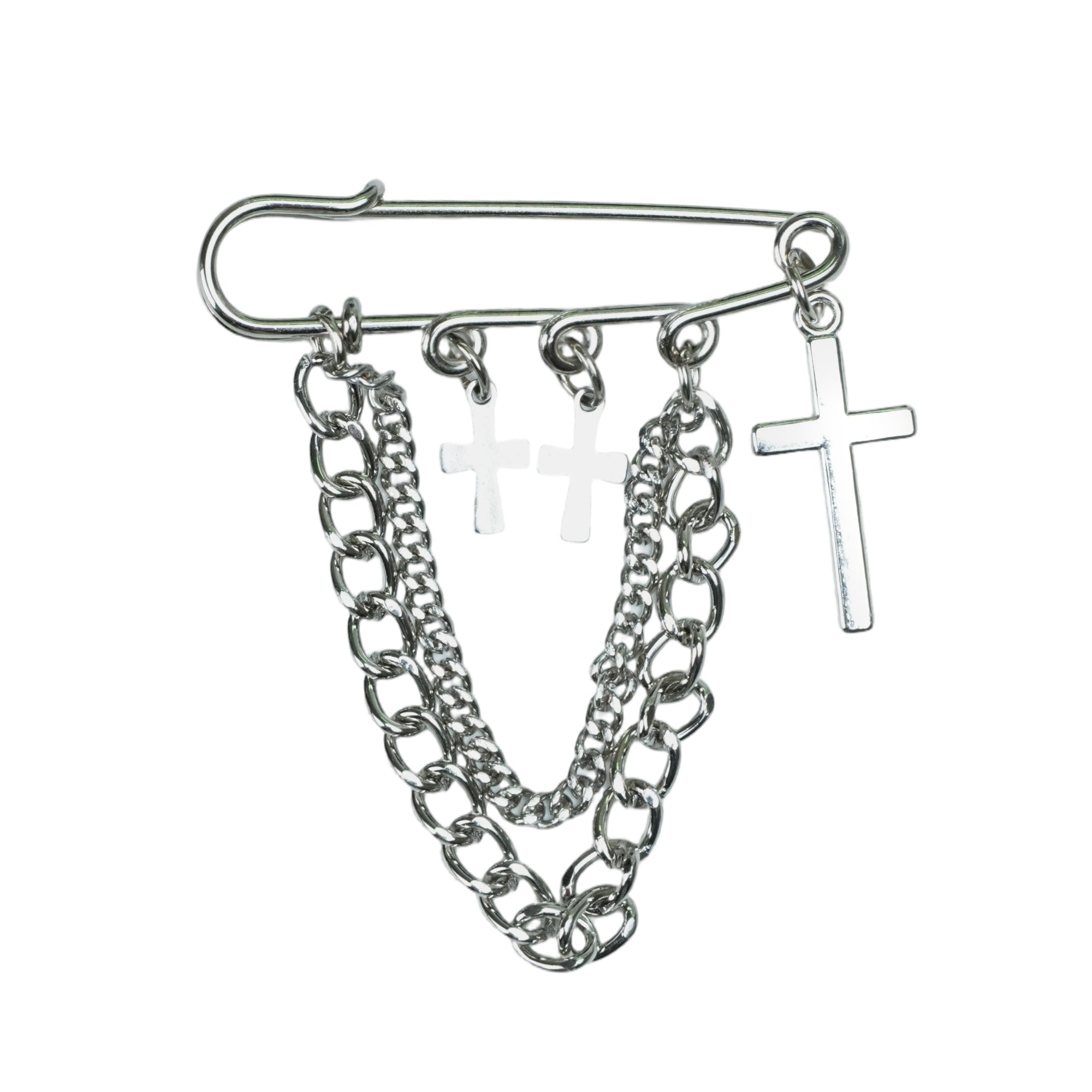 SILVER CROSS CHAIN HAT PIN
