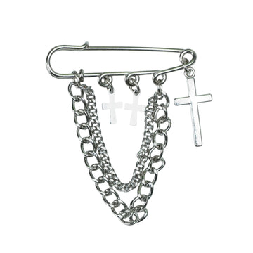 SILVER CROSS CHAIN HAT PIN