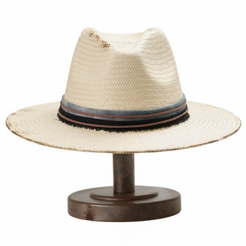 Beige Straw Hat with Brown Thin Cord & Burnt Edge Design