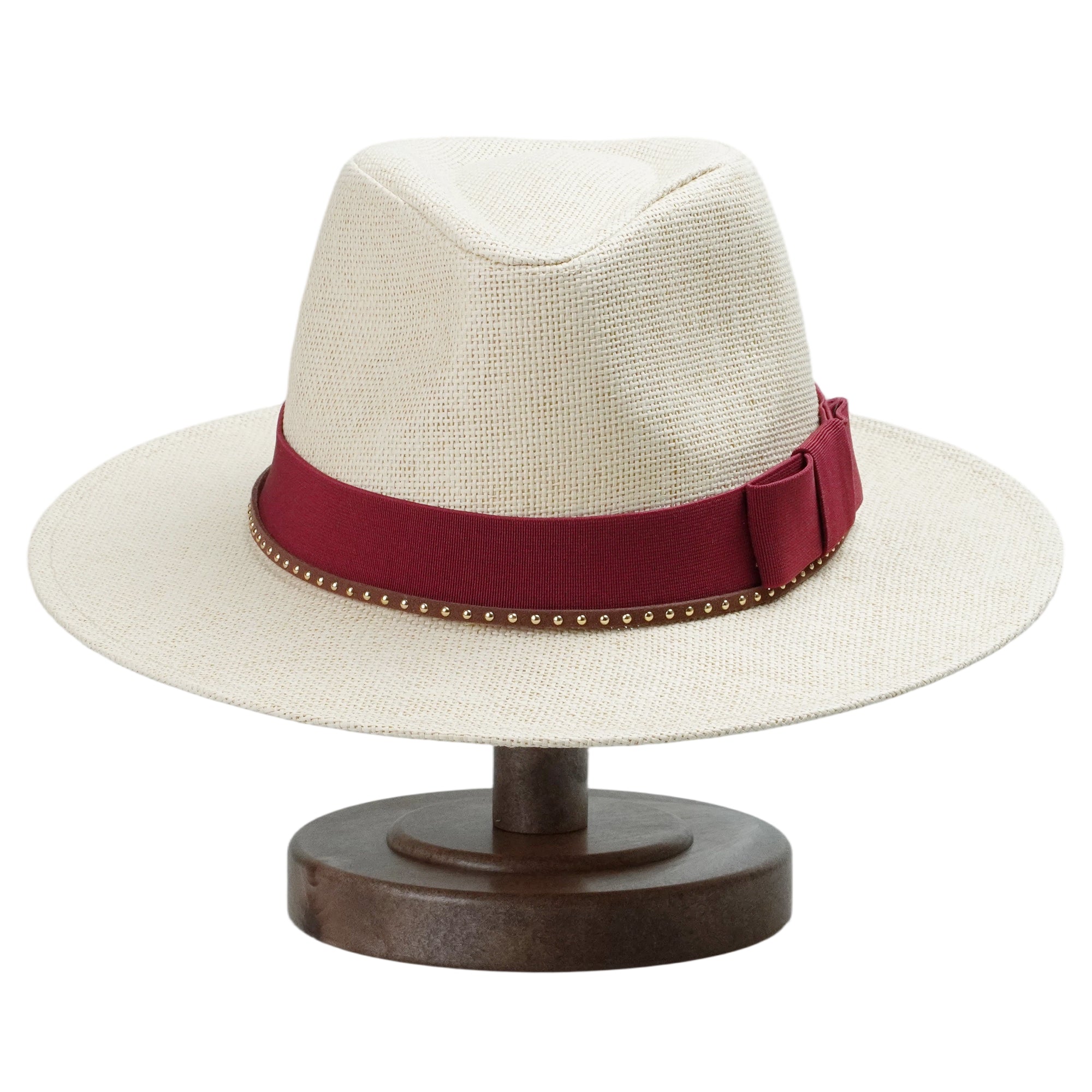 Beige Straw Hat with Dark Red Wide Band & Thin Cord