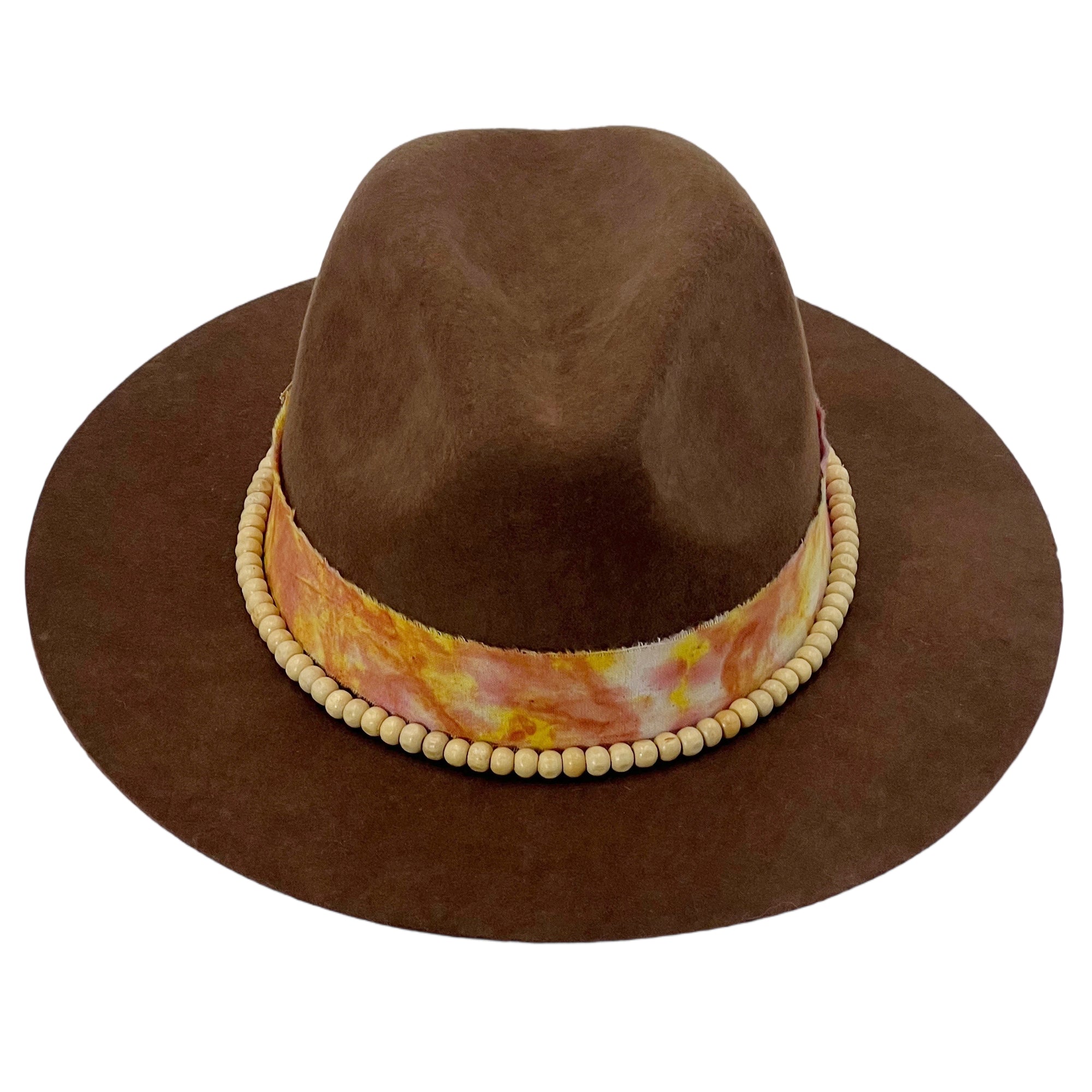 Brown Felt Hat – Custom Tie-Dye & Bead Trim