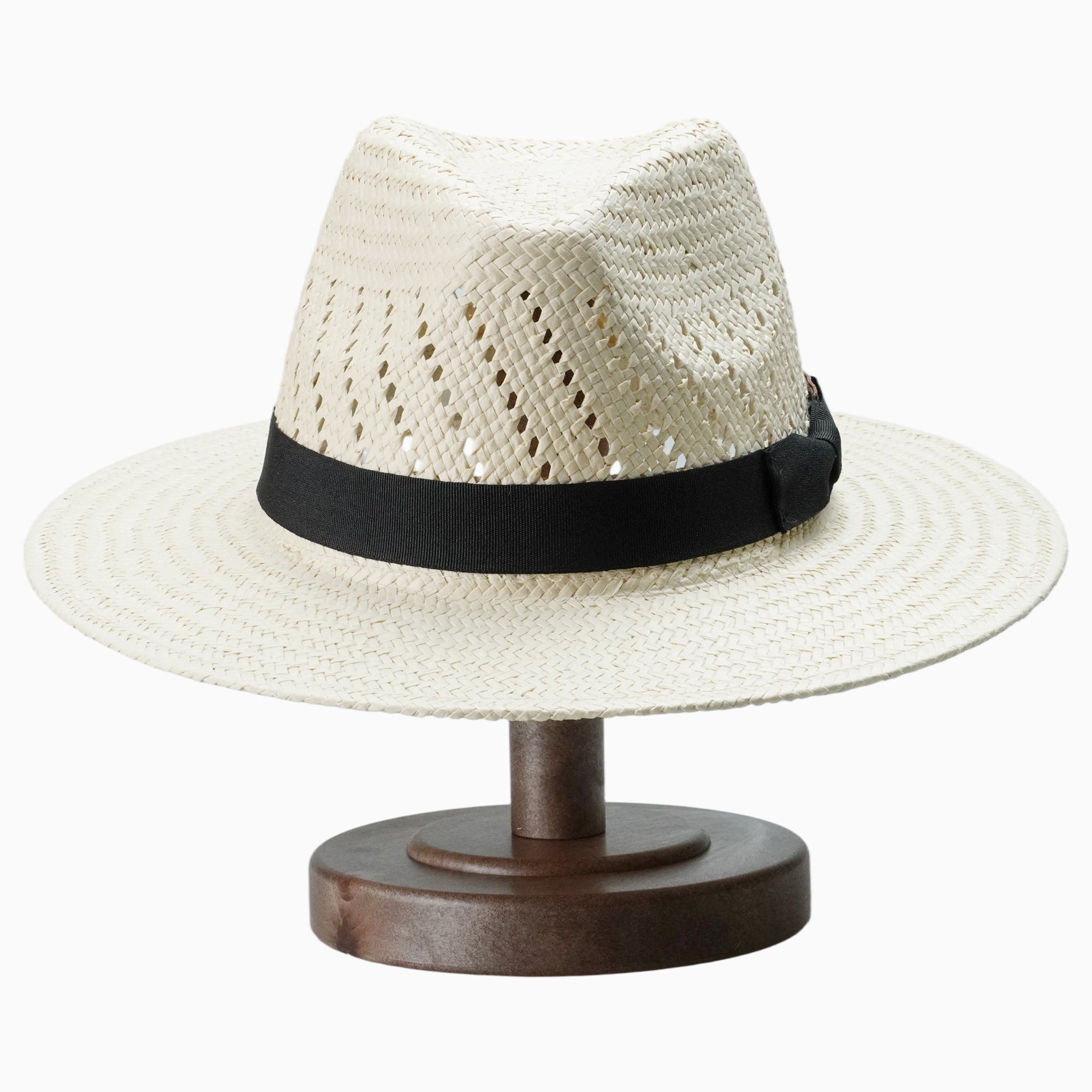 Beige Breathable Straw Fedora with Vibrant Geometric Hatband