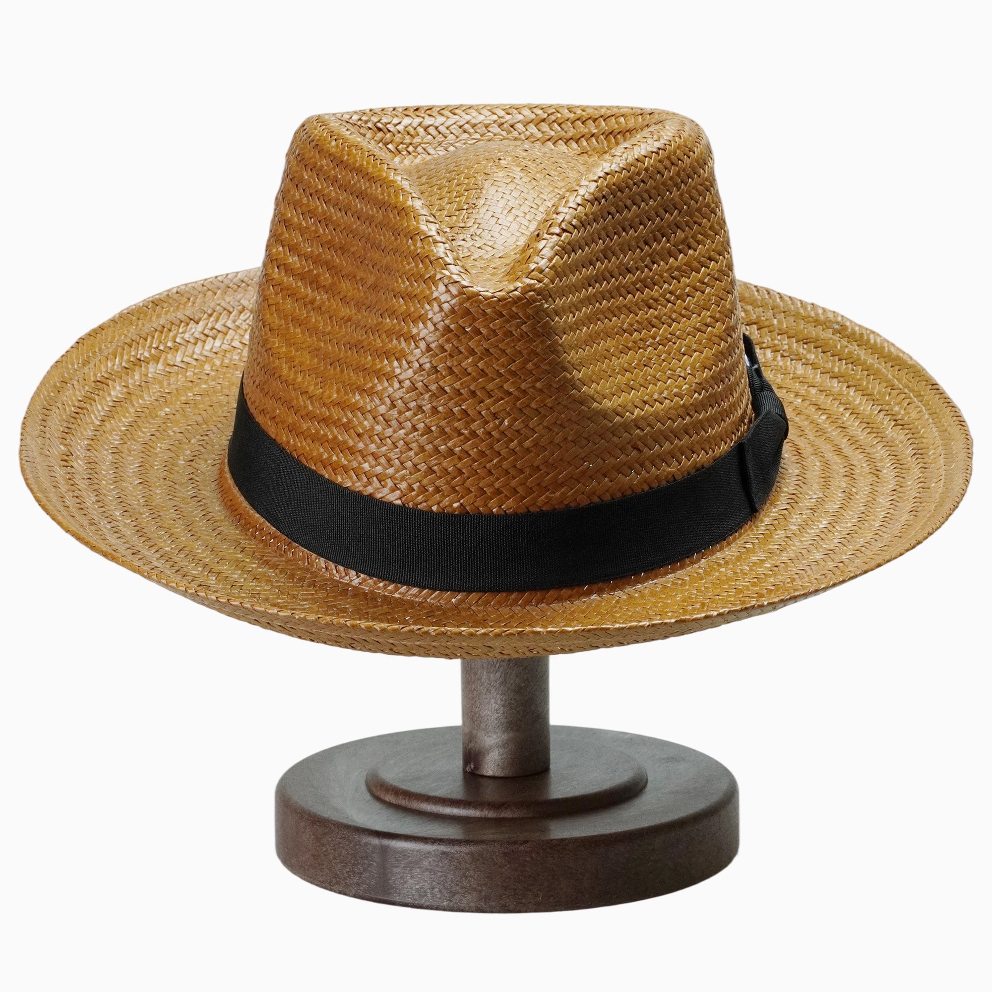 Caramel-Tone Breathable Straw Fedora with Black Ribbon & Accent Tab