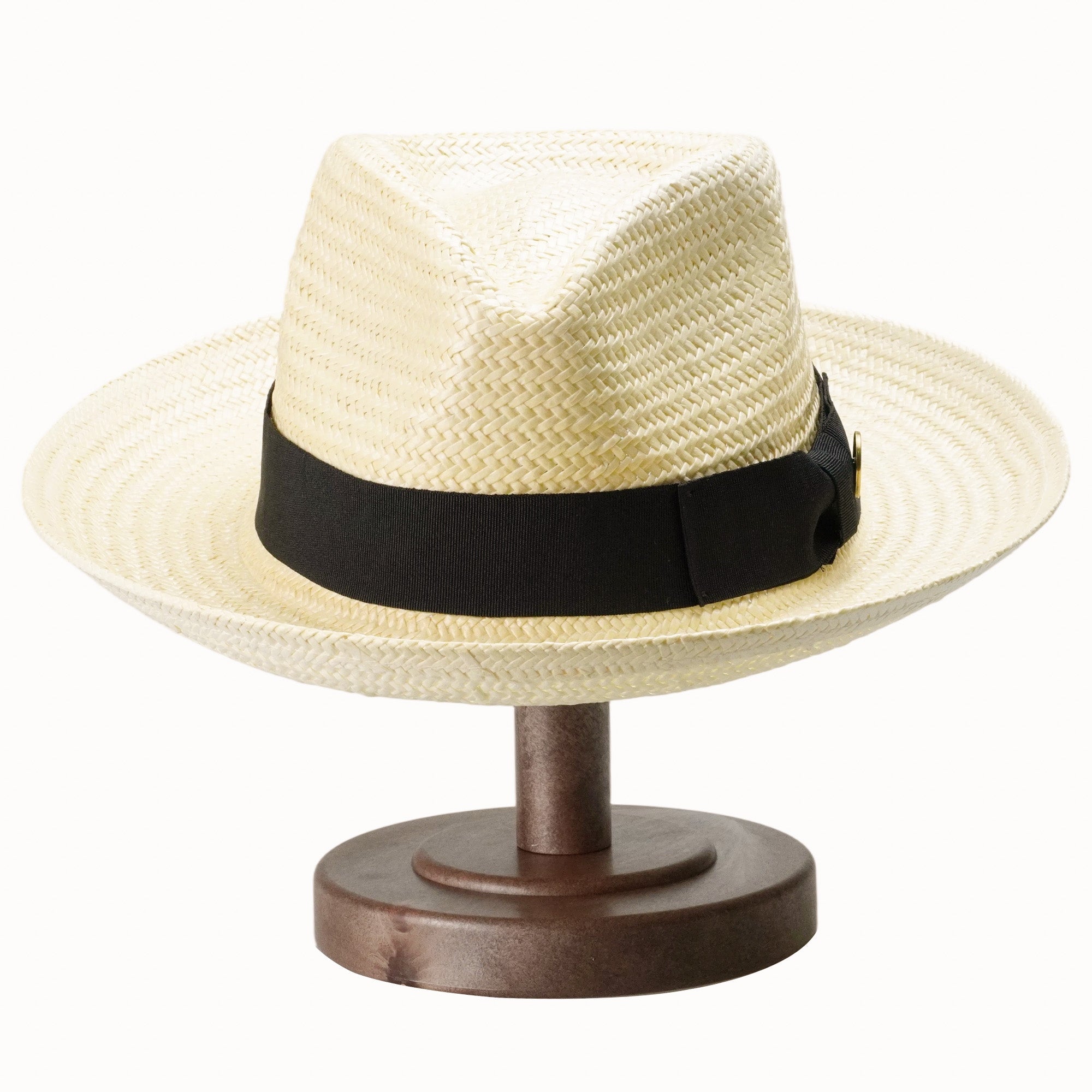 Off-White Breathable Straw Fedora with Gold Logo Accent Ribbon