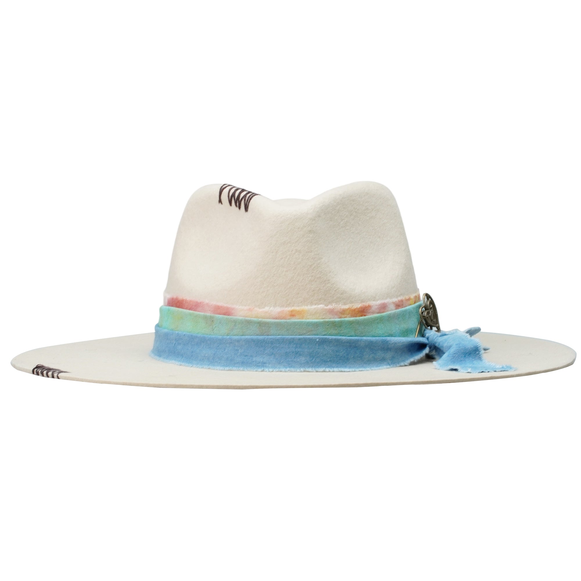 Classic Teardrop Felt Hat – Neutral Tone, Flat Brim, Custom Fabric Band