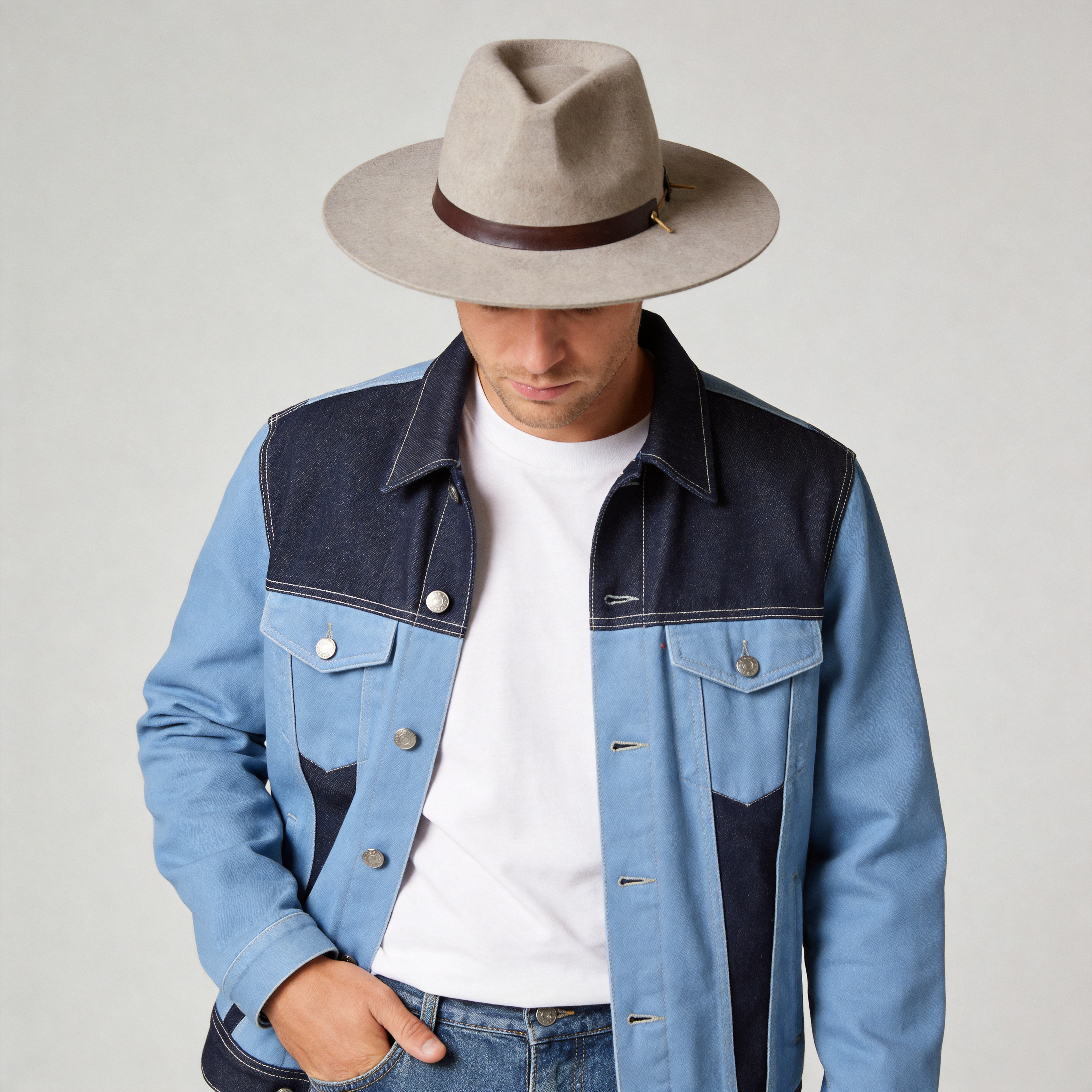 Soft Tan Flat-Brim Fedora Minimalist Leather Strap