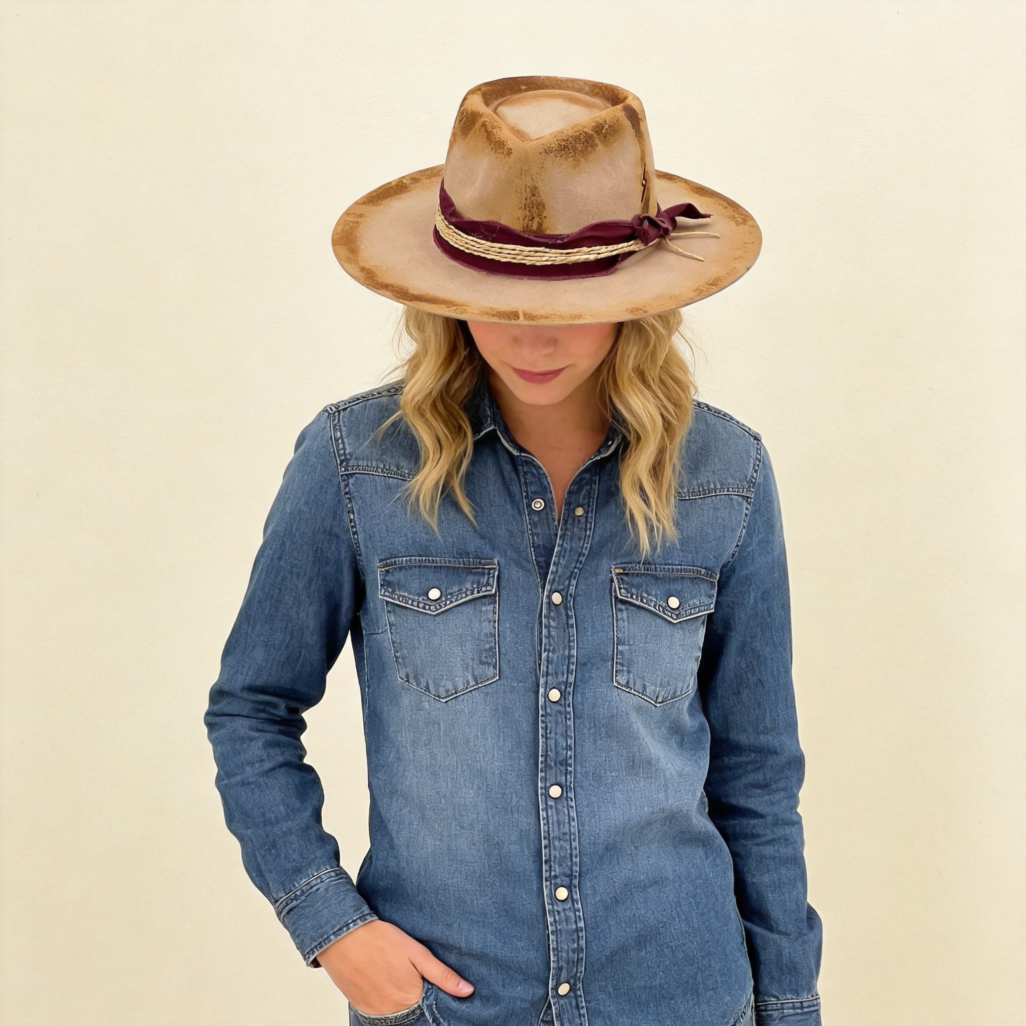 Flame-Finished Fedora – Burgundy & Hemp Accent
