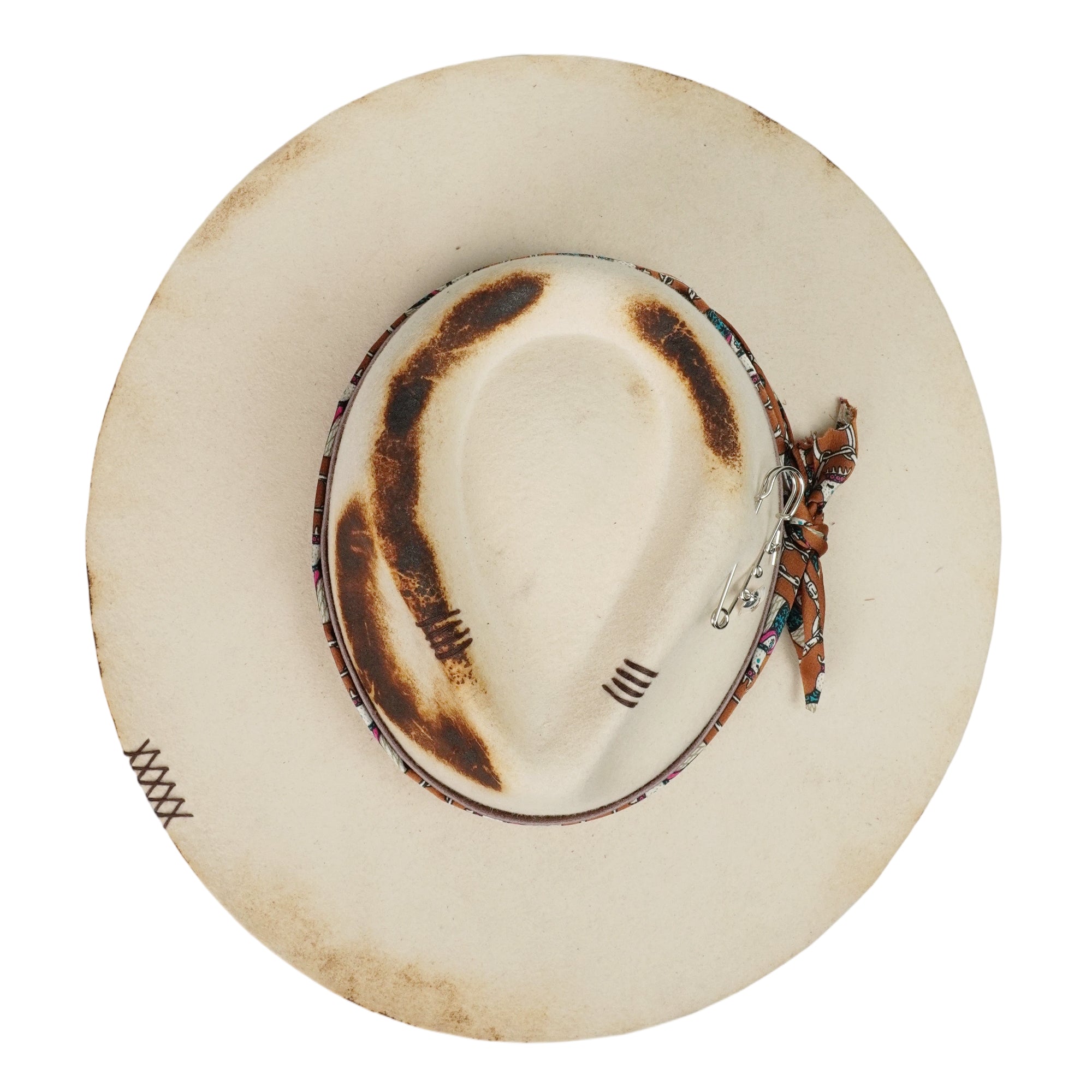 Hand-Burned Edgy Felt Hat – Neutral Tone, Textural Contrast Band