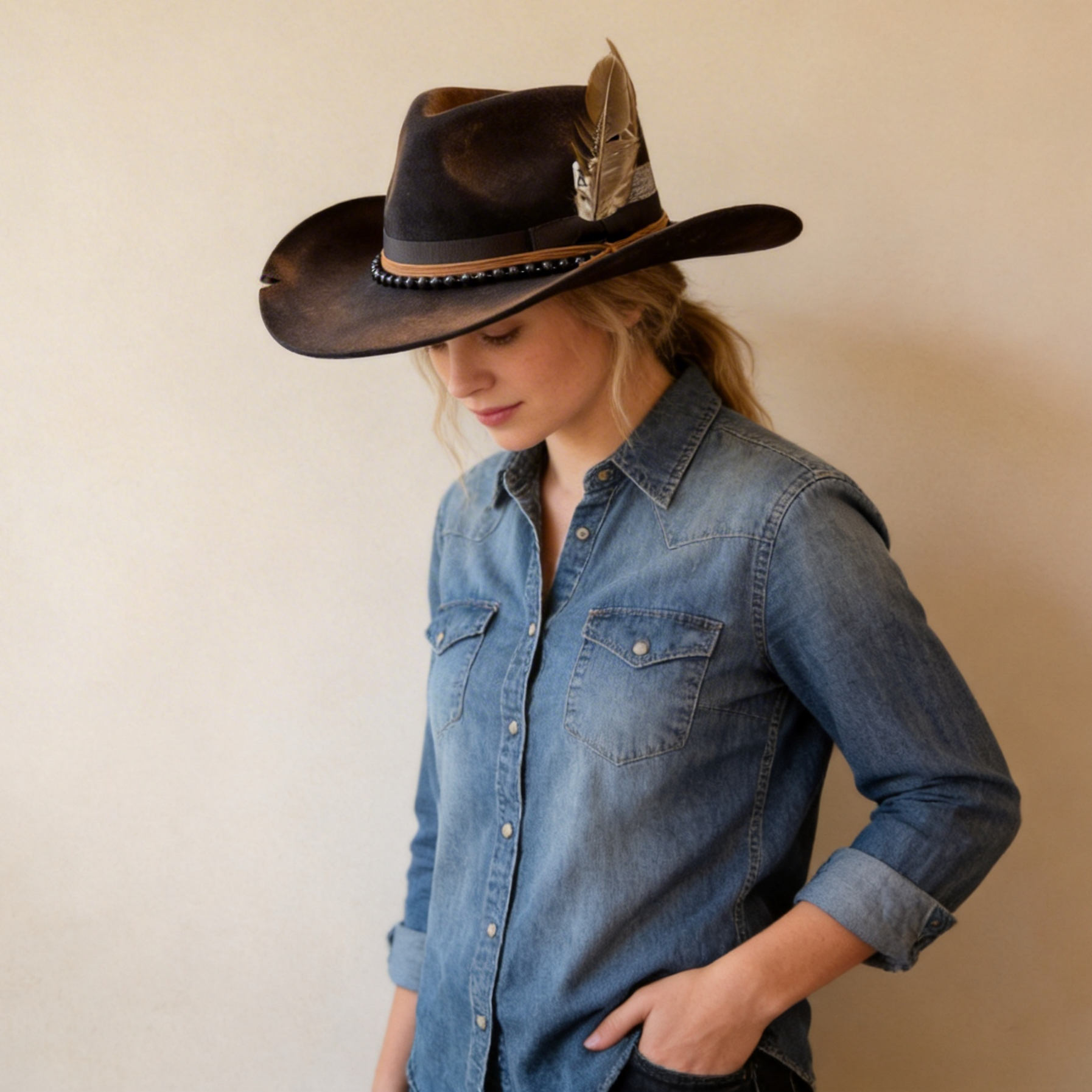 Hand-Burned Western Hat – Black