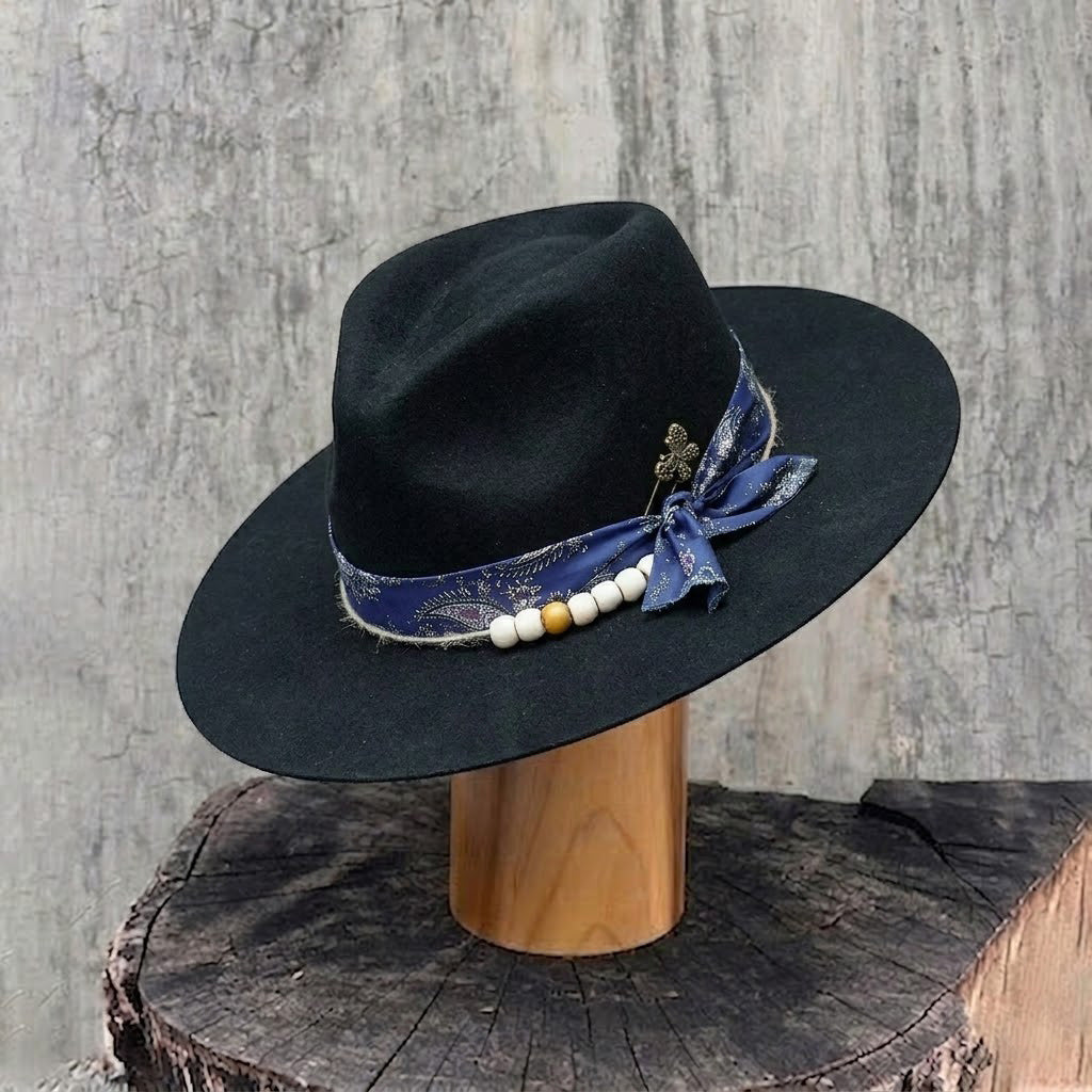 Statement Brim Hat: Beads, Metal, Ornate Fabric