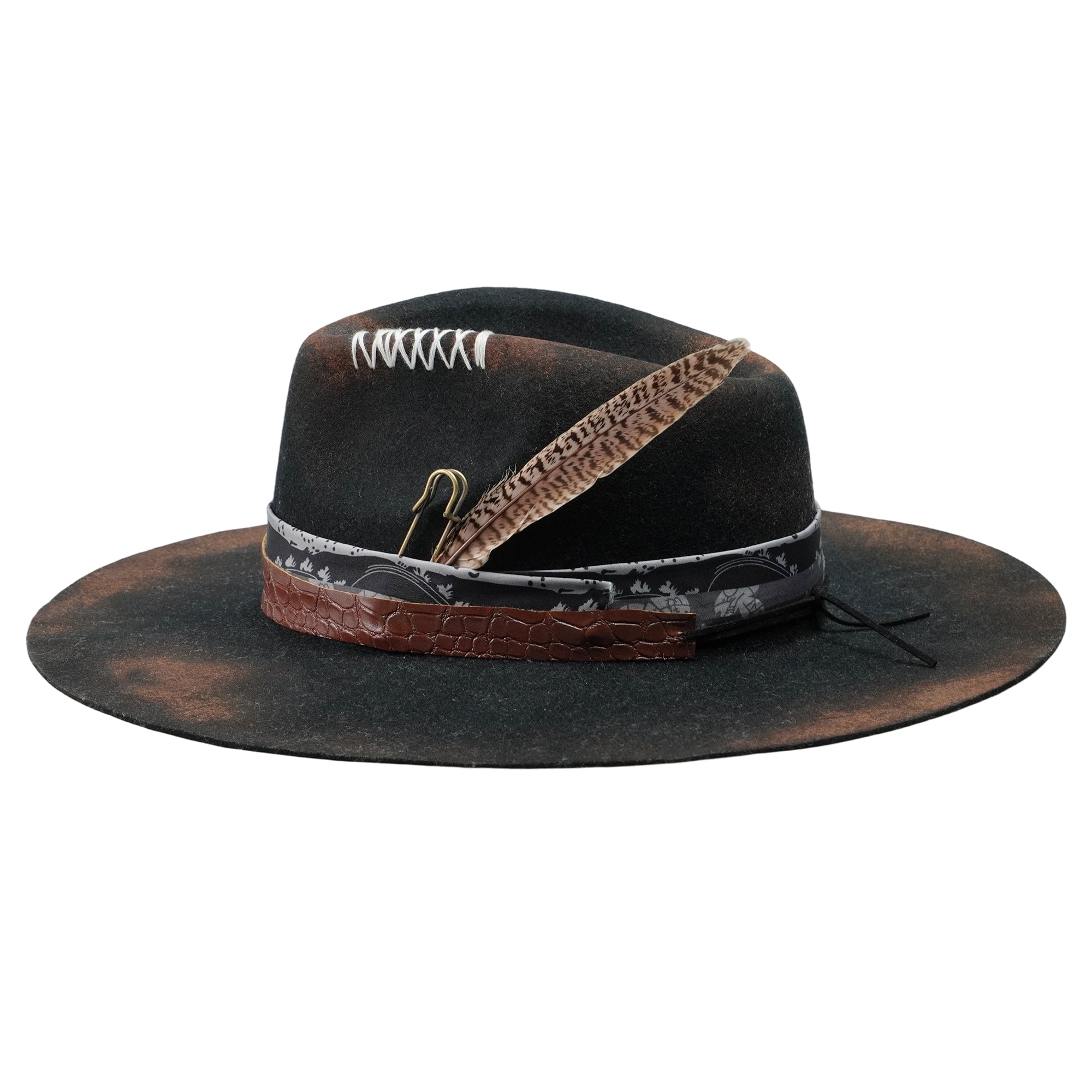 Felt Hat – Black with Teardrop Crown and Burnt Edges