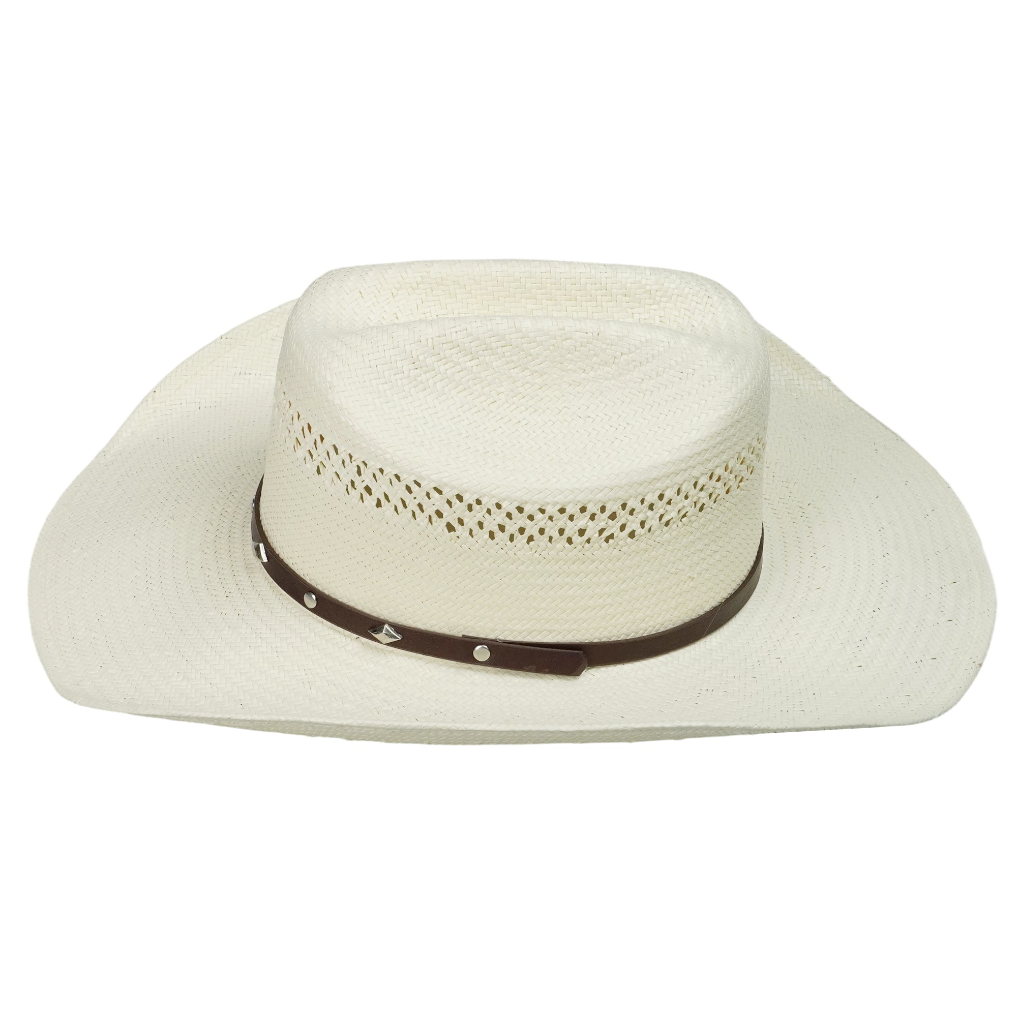Cream Straw Hat with Brown Leather & Metal Buckle