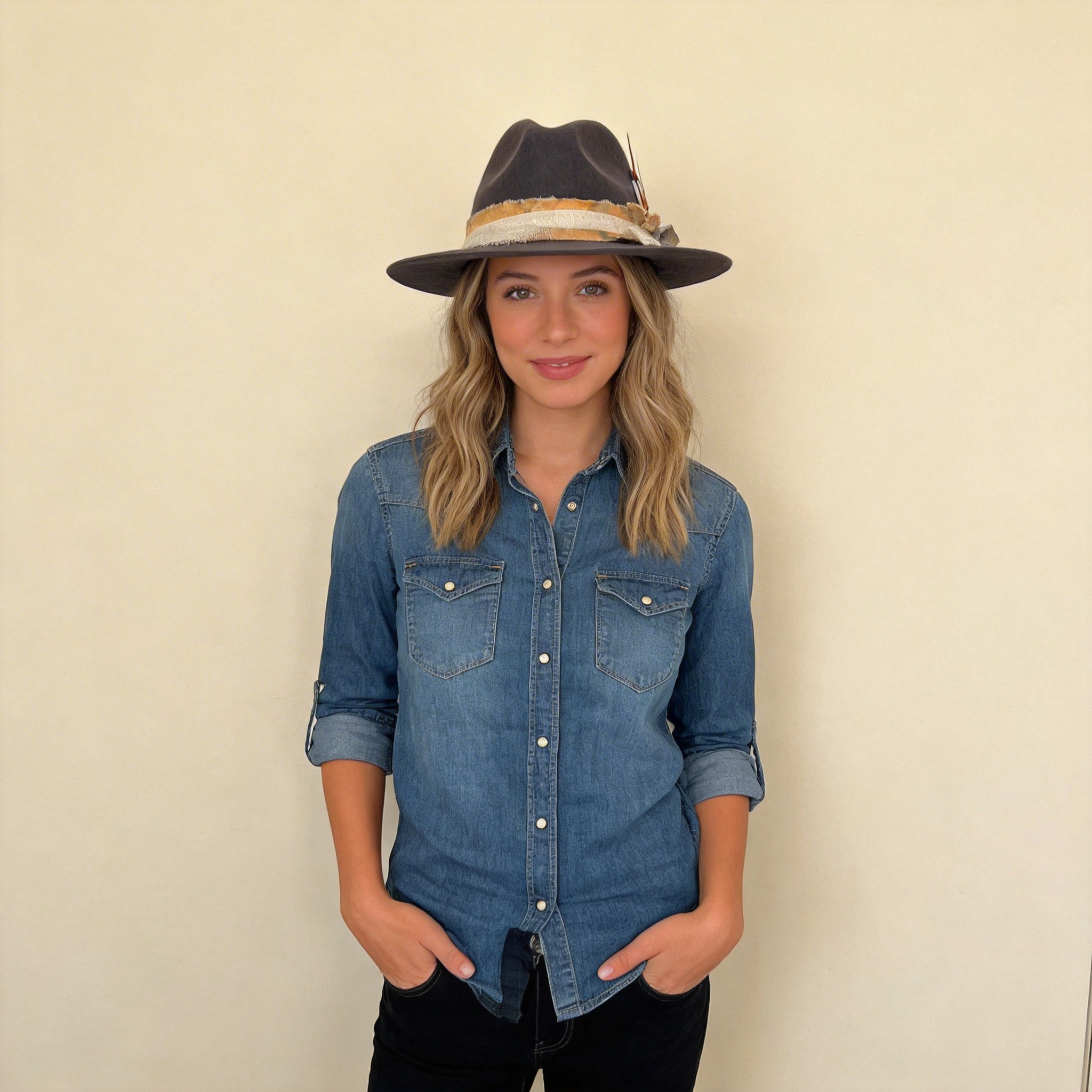 Modern Gray Hat – Feather Accent Detail