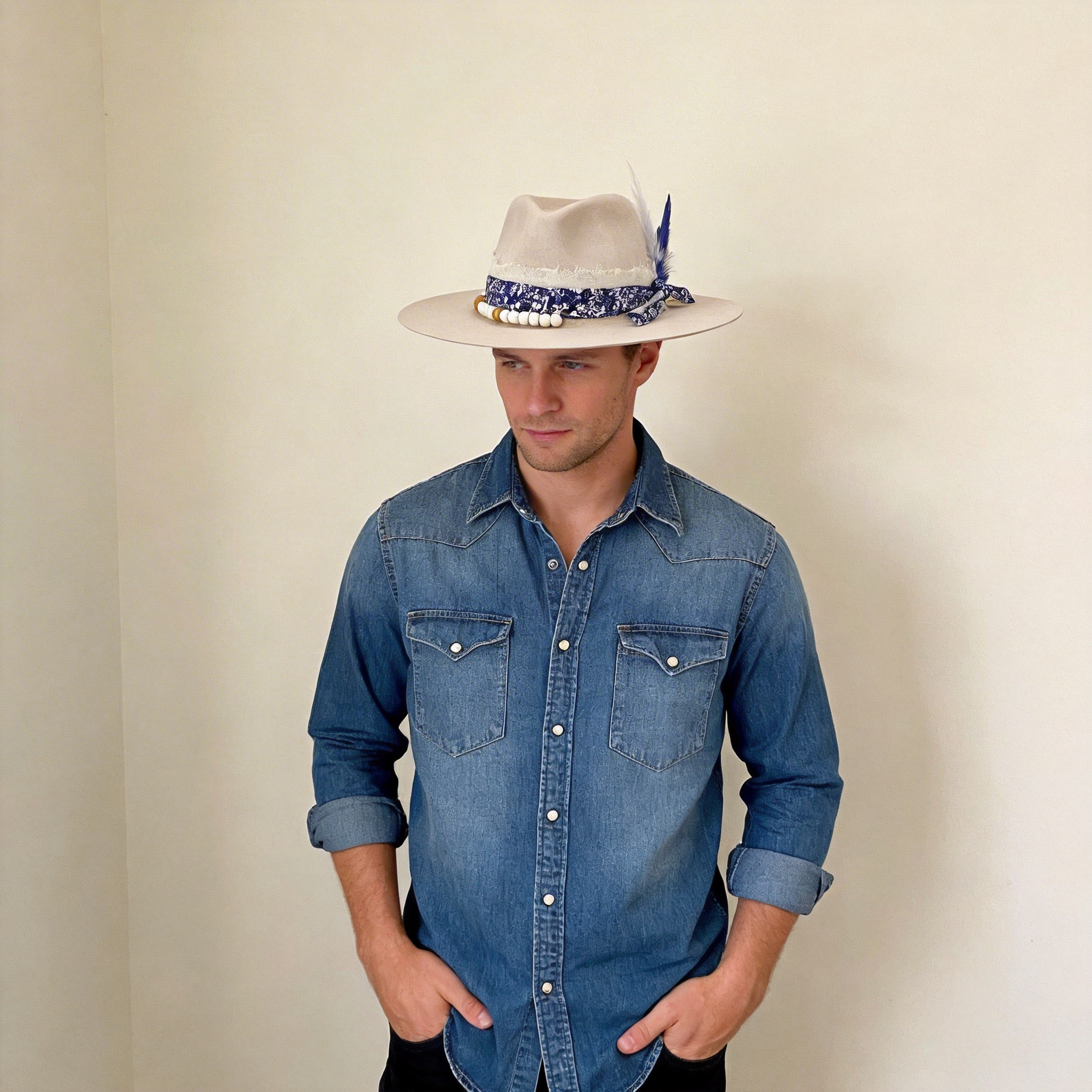 Off-White Wide-Brim – Feather & Bead Trim