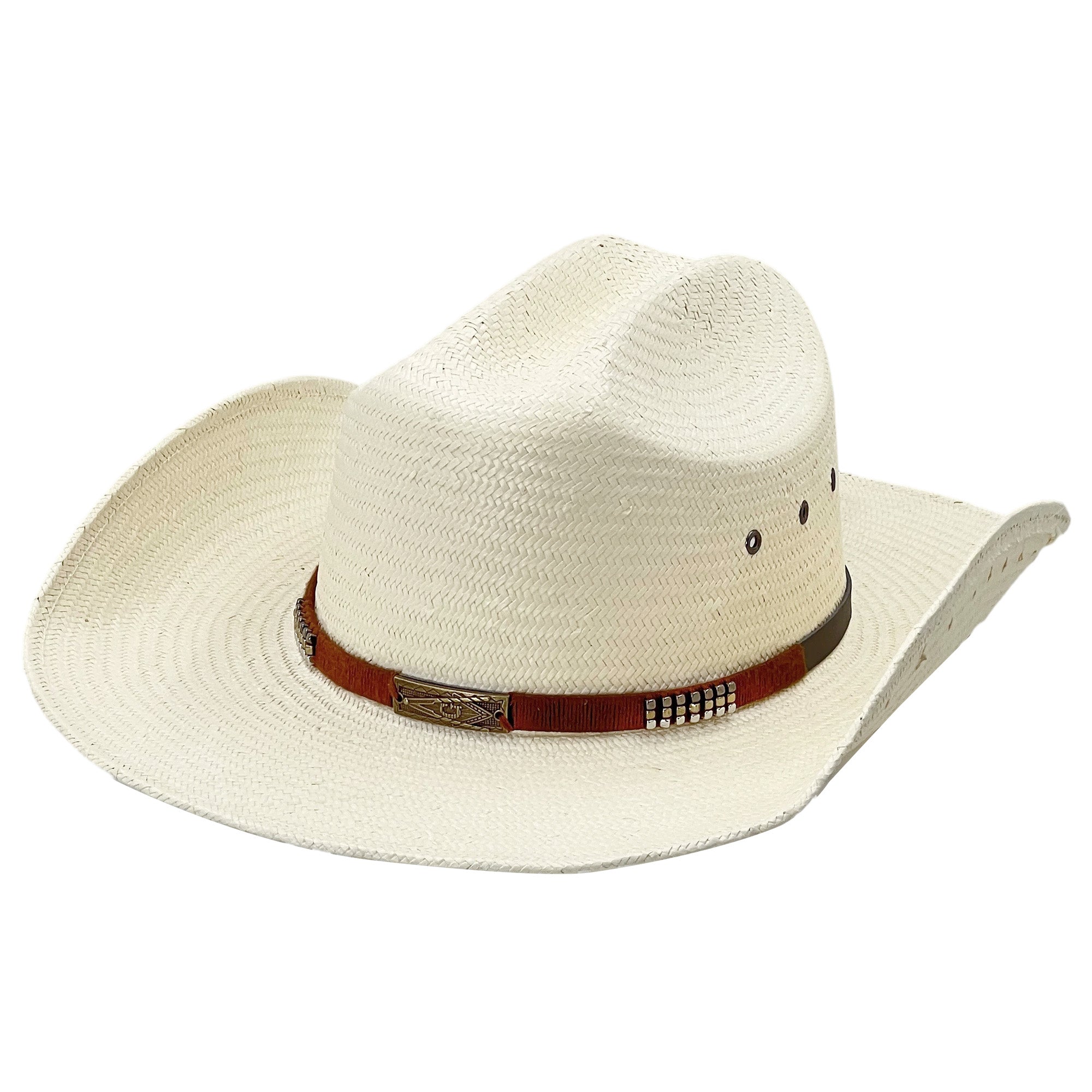 Straw Hat with Vintage Metal & Side Vents