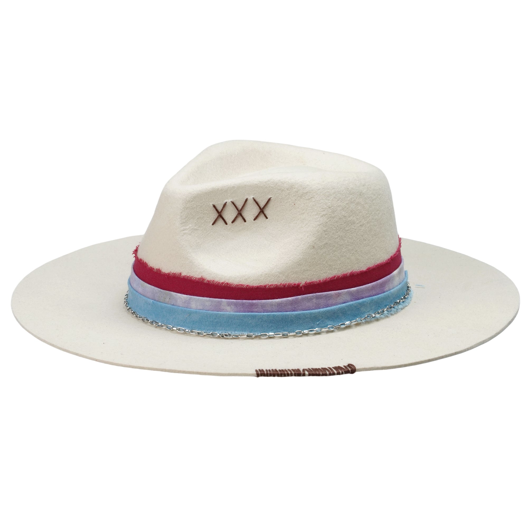 Off-White Straight Brim Felt Hat with Silver Chain