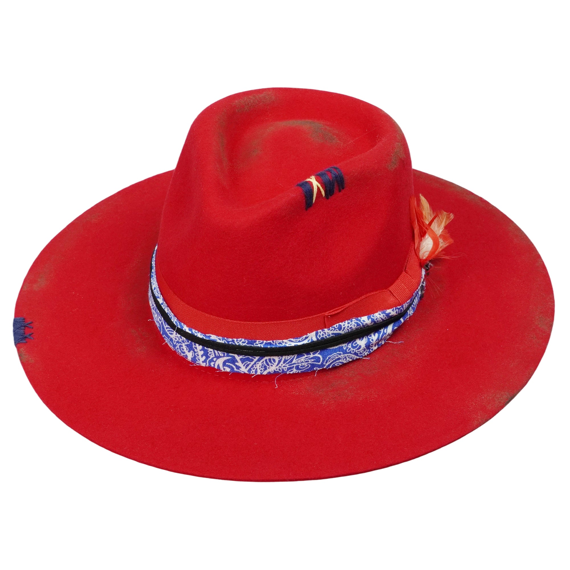 Red Felt Fedora with Patterned Band & Bow