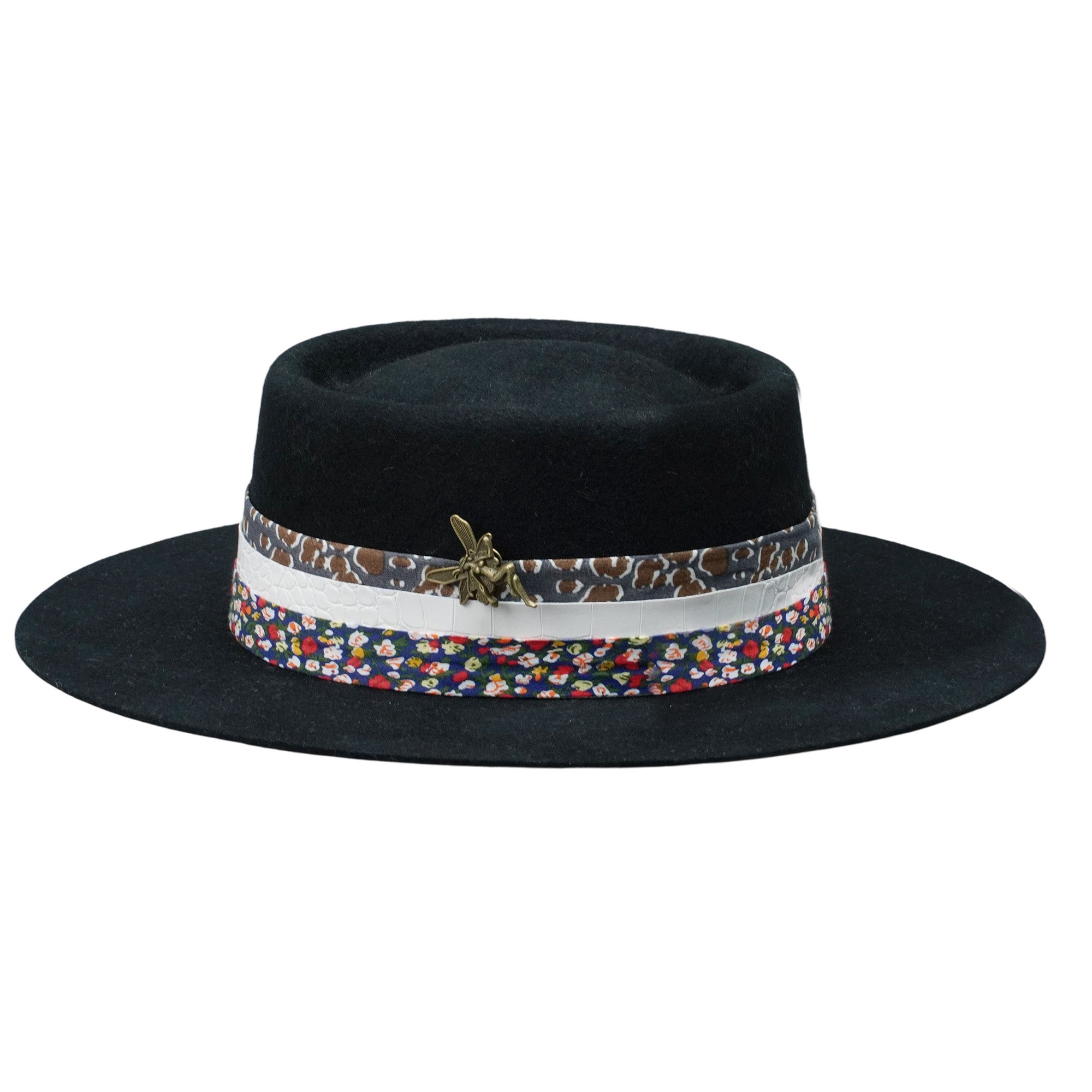 Gambler Hat with Floral Band & Metal Pin