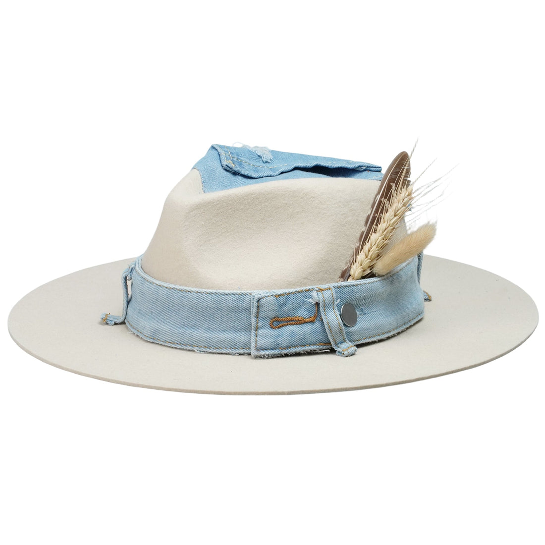 Classic Teardrop Crown - Cream with Denim & Feathers
