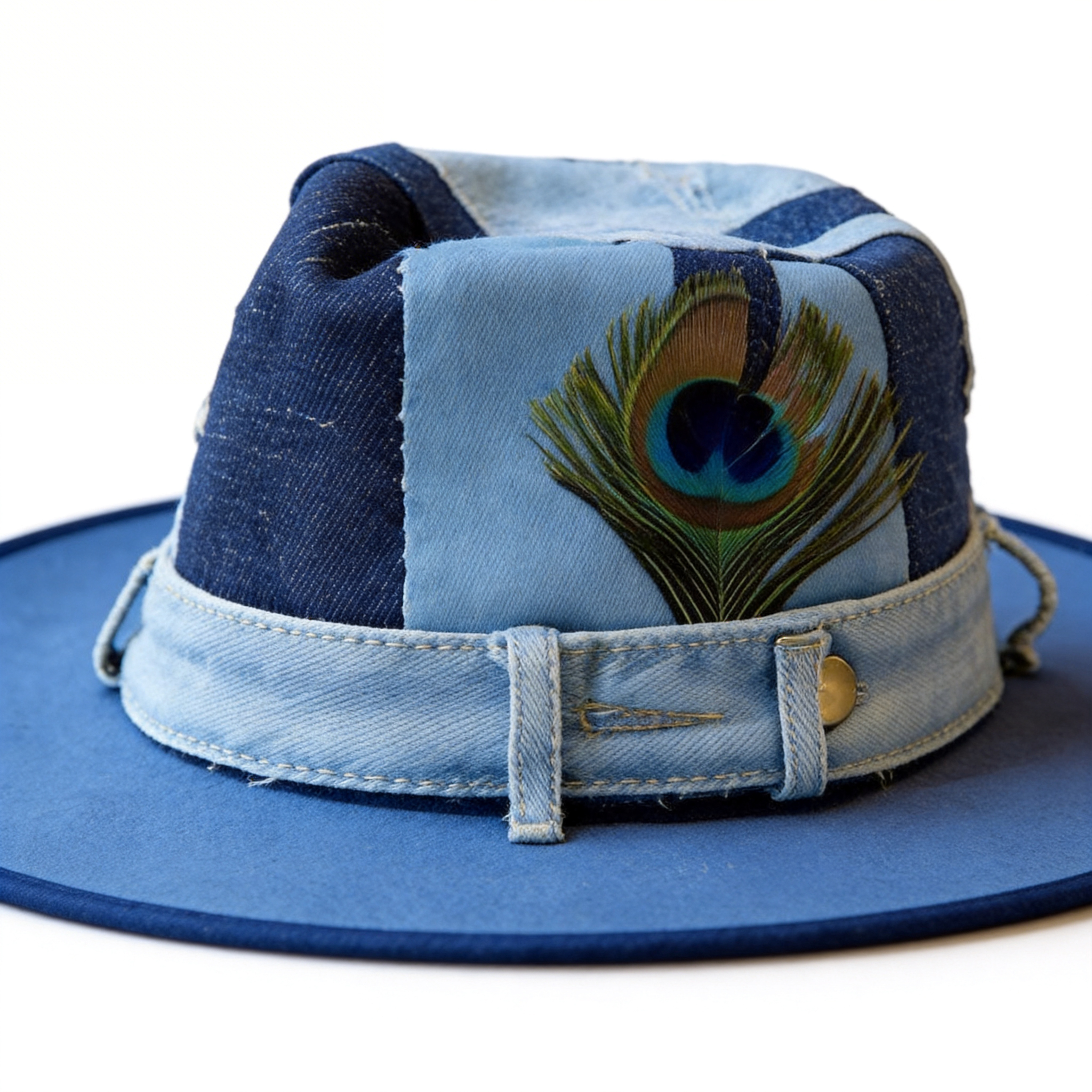 Patchwork Denim Wide-Brim Hat