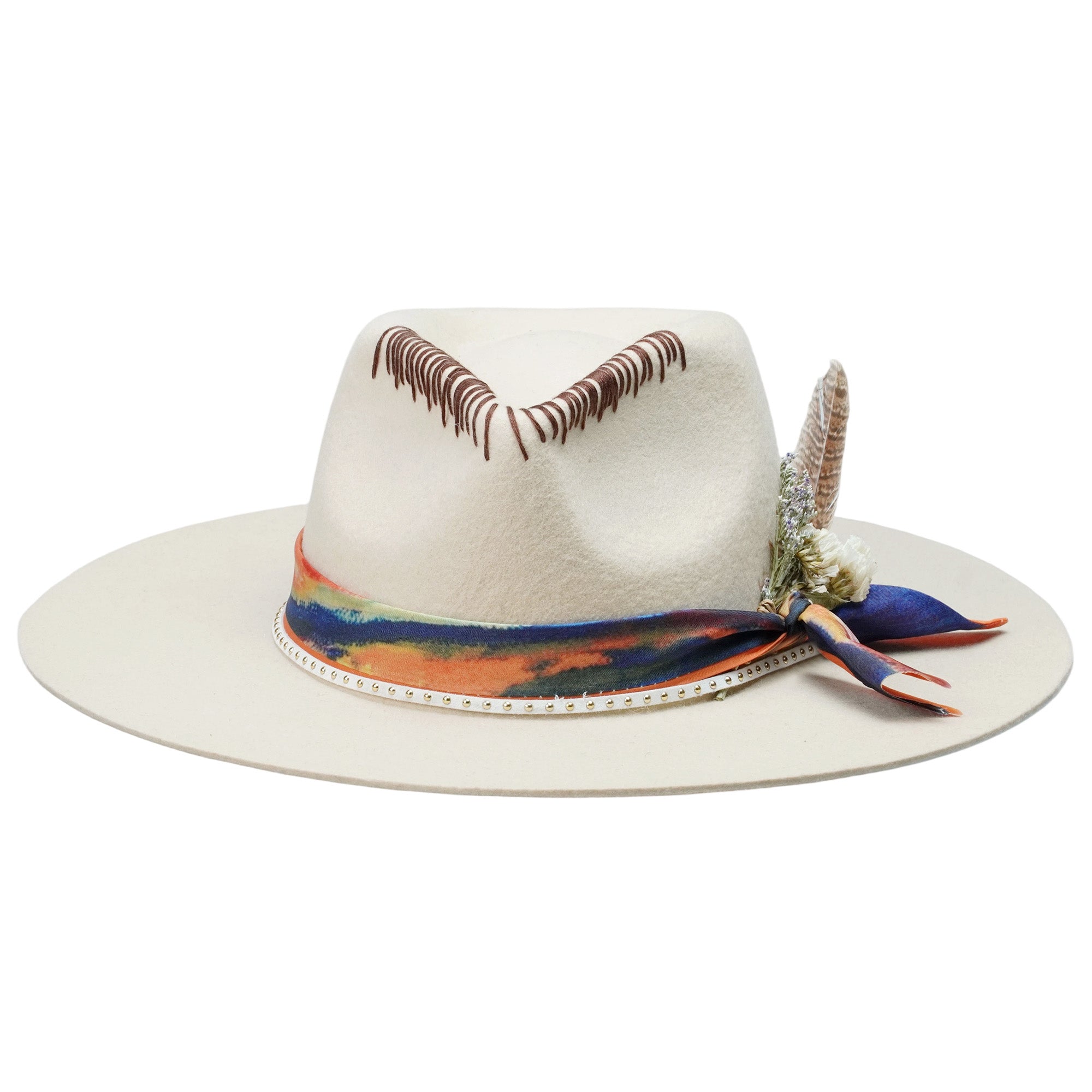 Teardrop Fedora - Off-White with Natural Dried Flower Bouquet