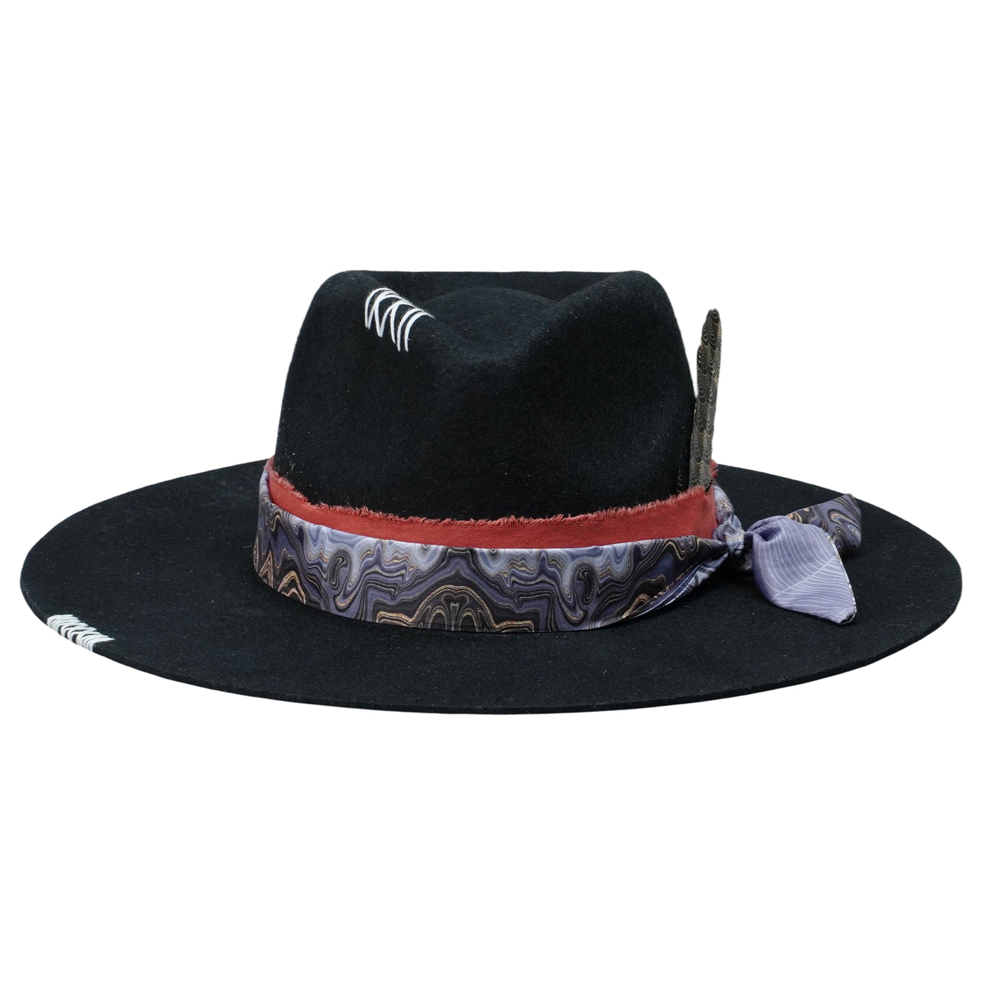 Statement Felt Hat: Feather and Stitch Detail