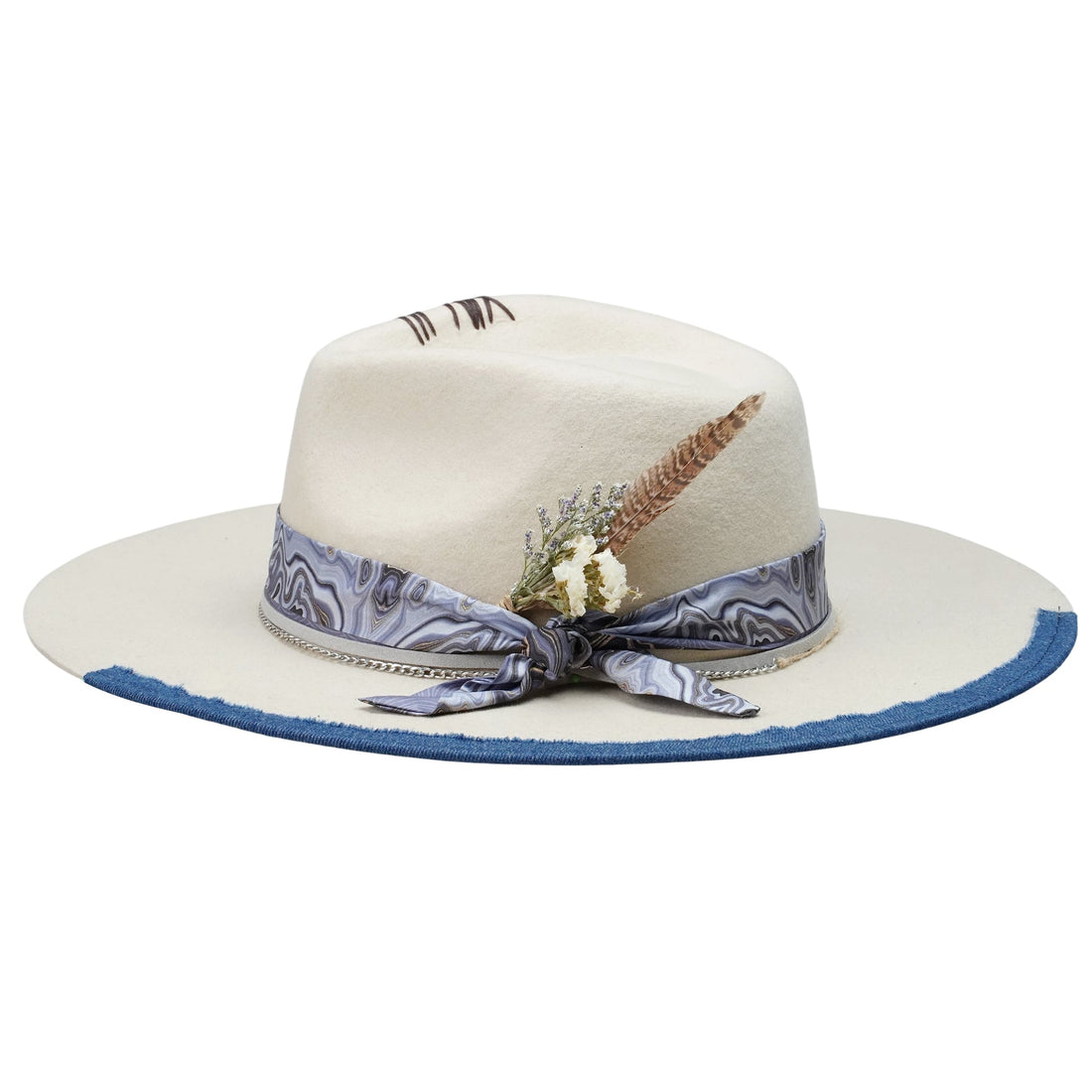 Teardrop Fedora - Off-White with Artistic Patterned Strap