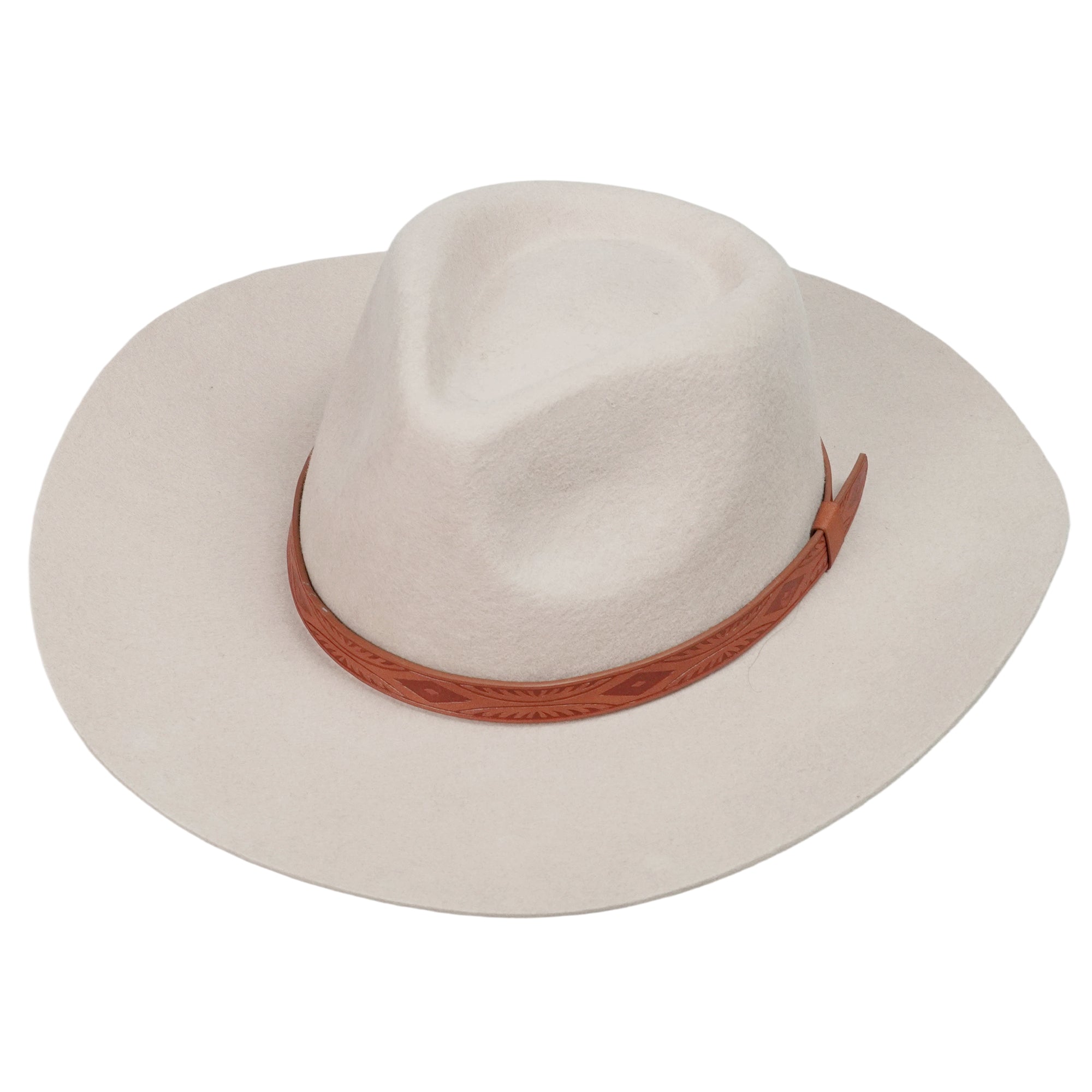 Cream Felt Fedora with Printed Leather Band